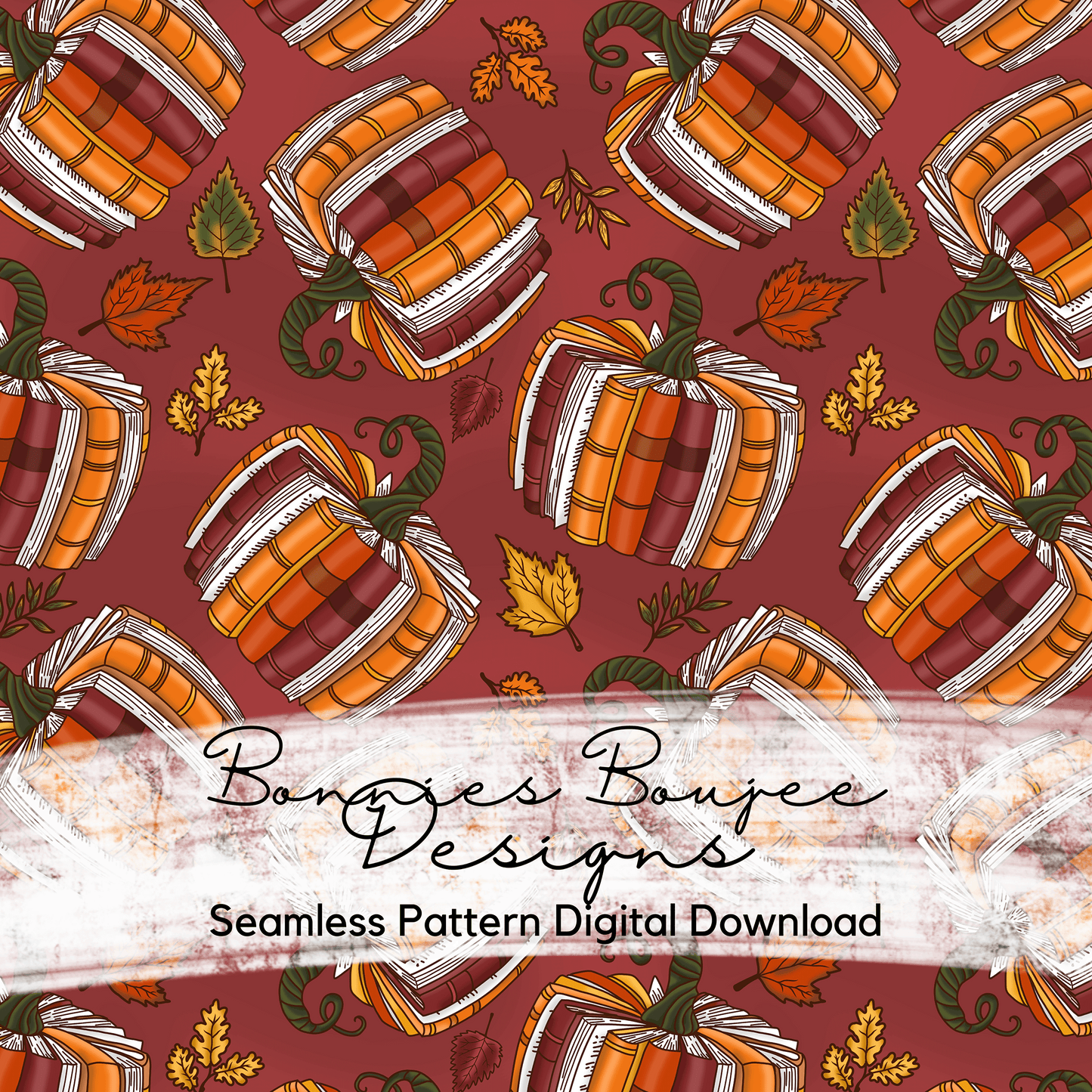 Hand Drawn Book Pumpkin for Fall Seamless File - Three Colorways