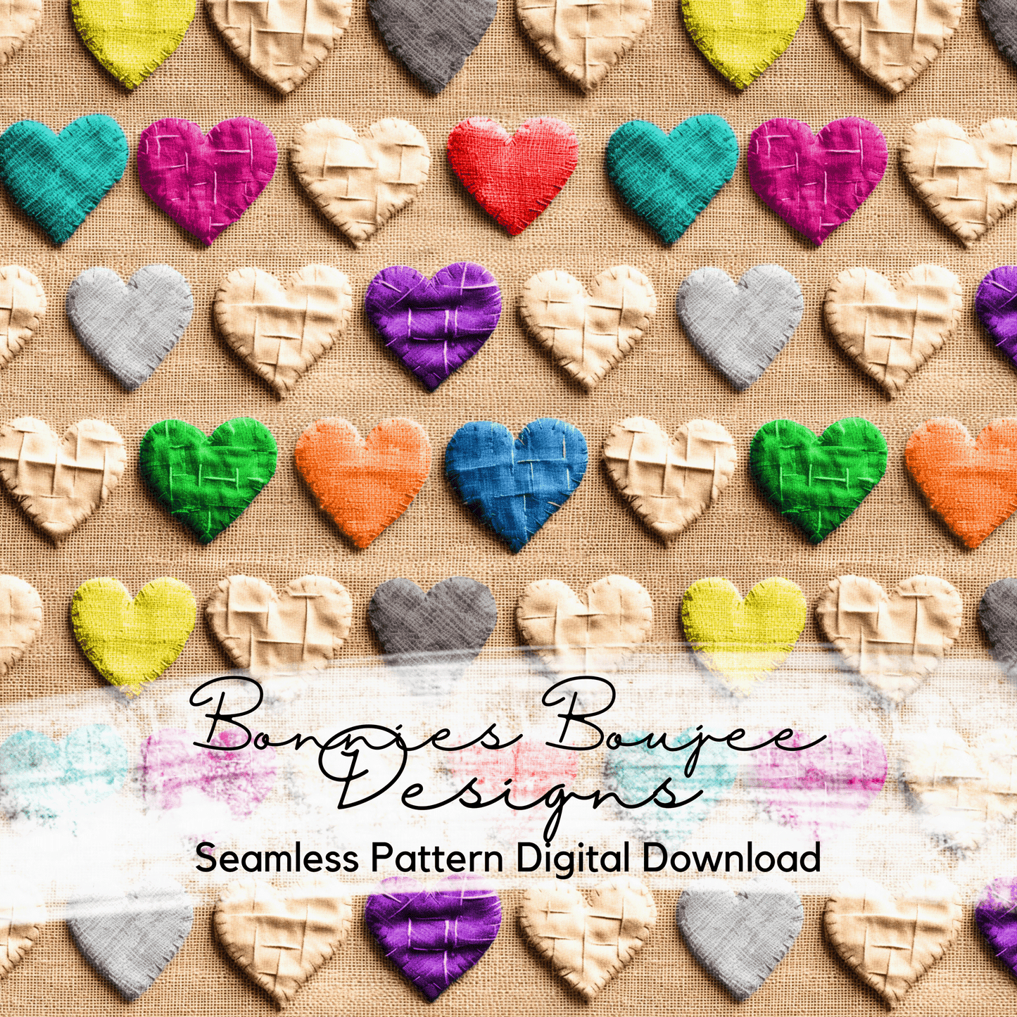 Burlap Multicolored Hearts Seamless File