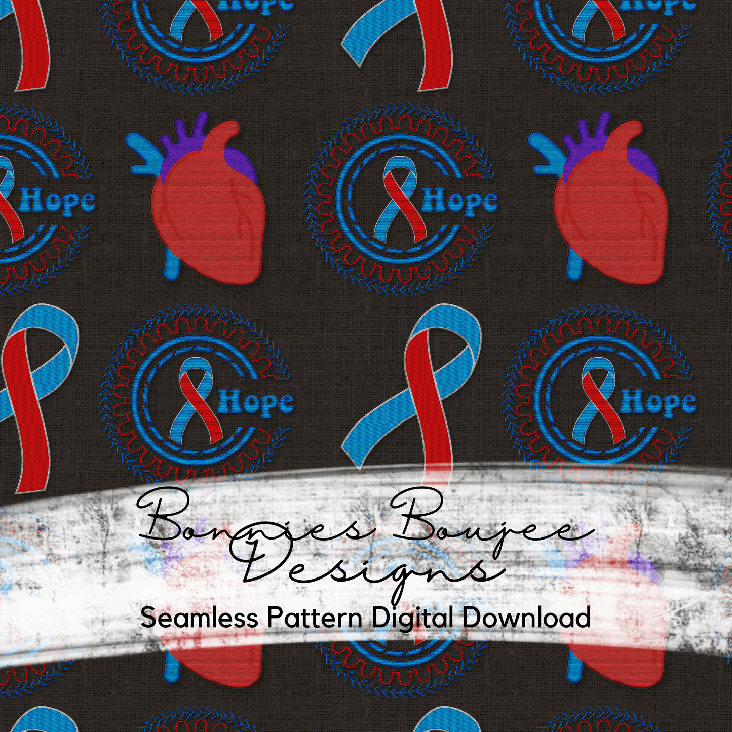 Red and Blue Awareness Ribbon Faux Embroidery Seamless File