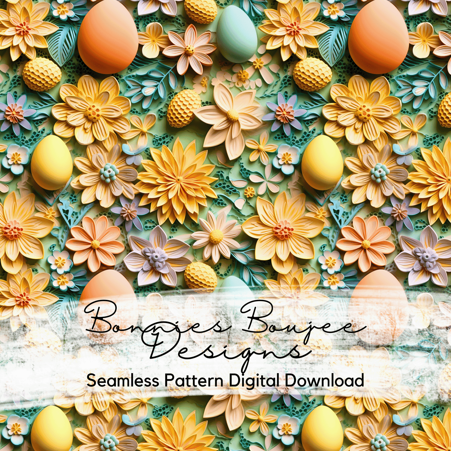 Realistic Easter Eggs with Spring Flowers Seamless File