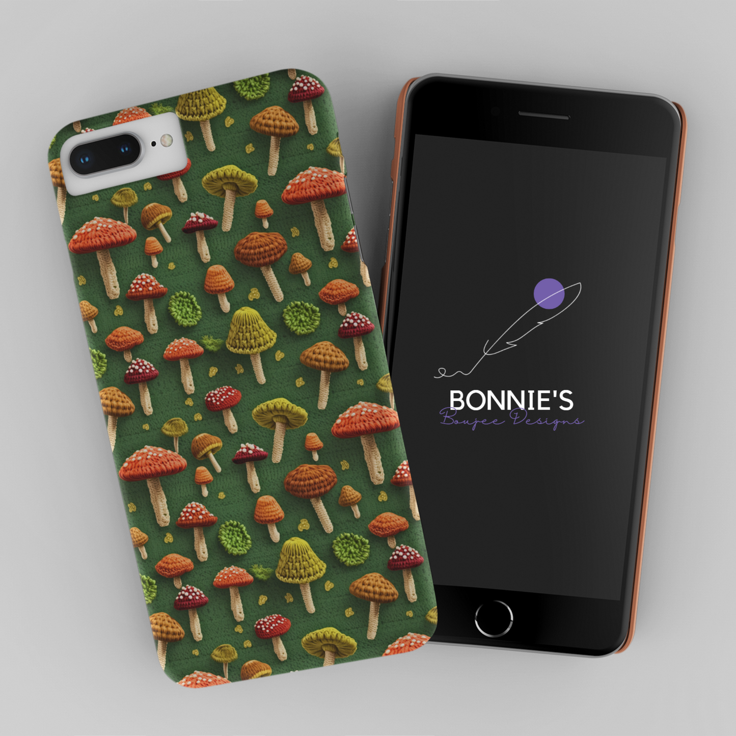 Crochet of Mushrooms on a Green Background Seamless File