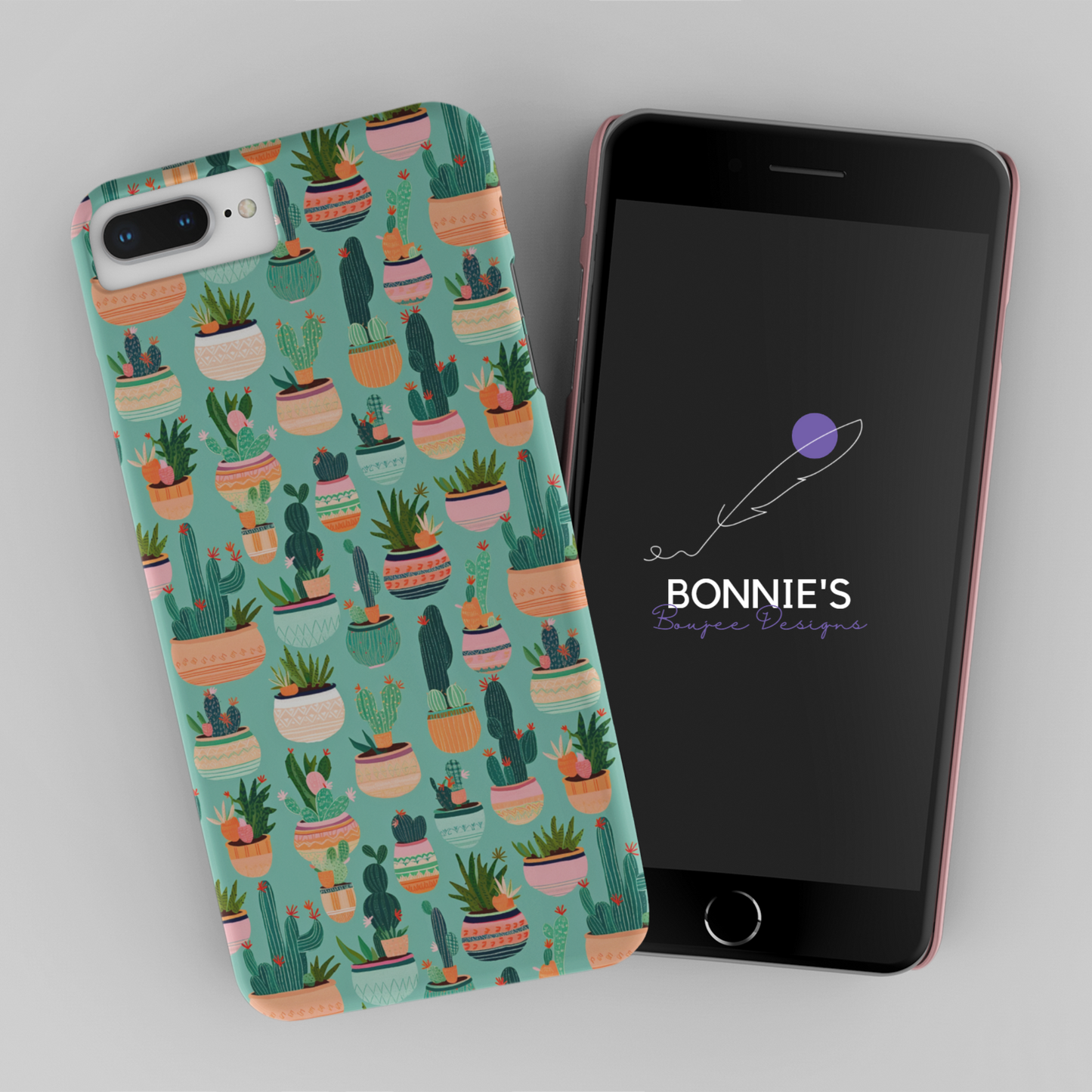 Boho Potted Cactus on Green Background Seamless File