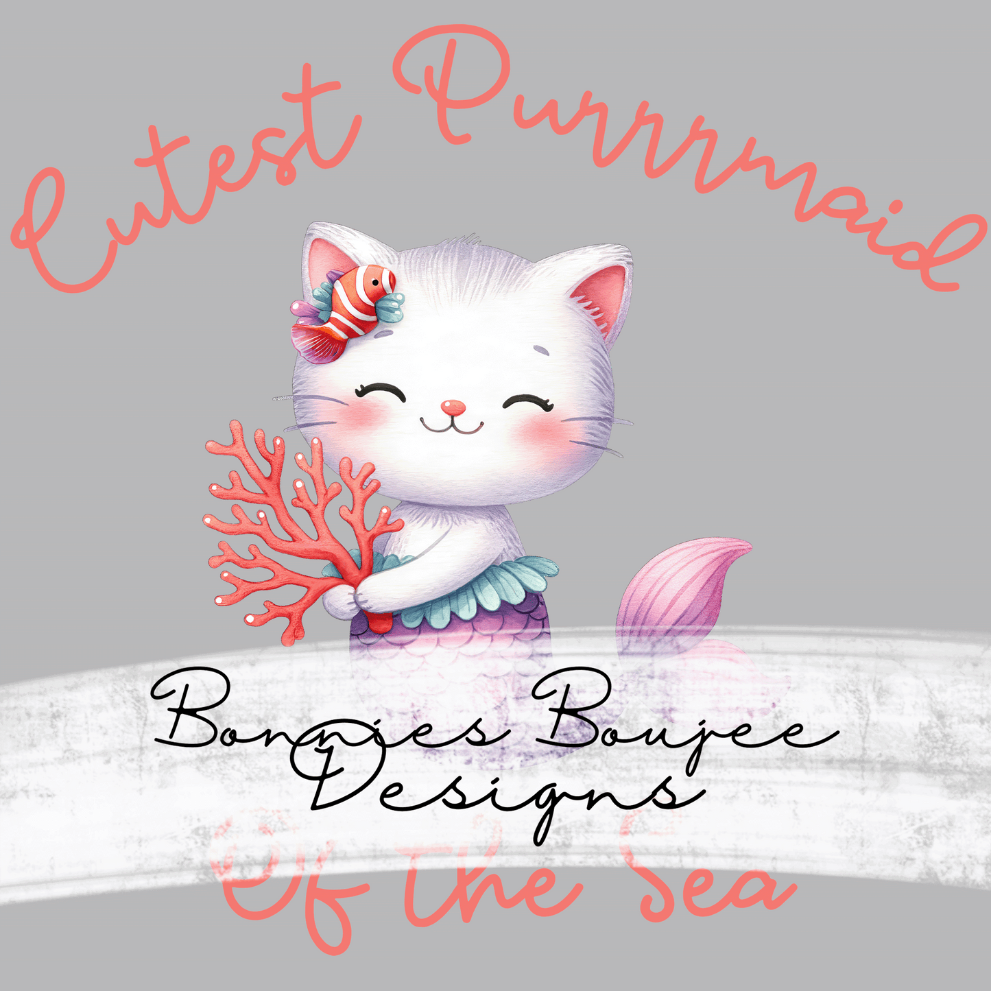 Cute Cat Mermaid Purrmaid Coordinating Sublimination PNG