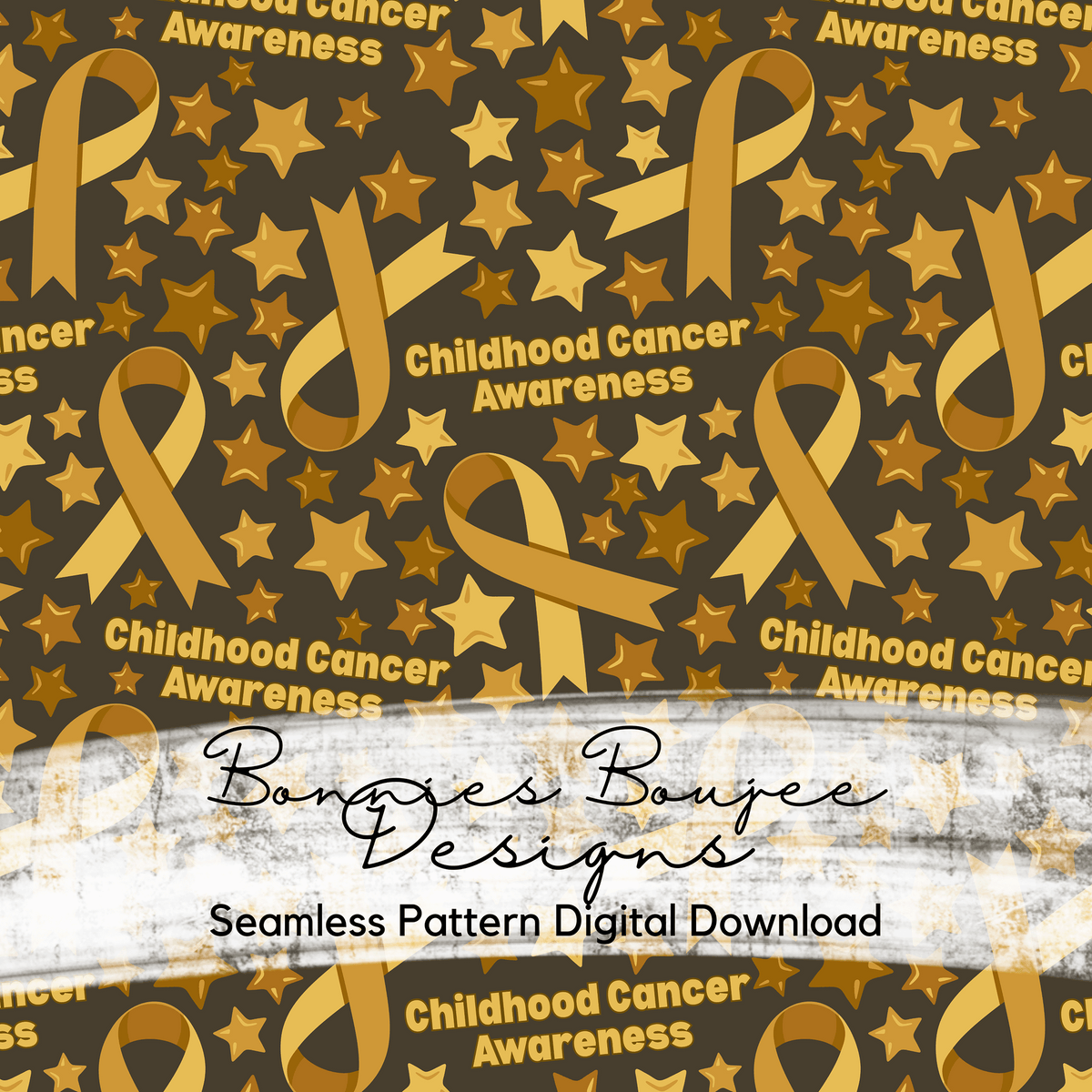 Childhood Cancer Ribbons with Stars Seamless File