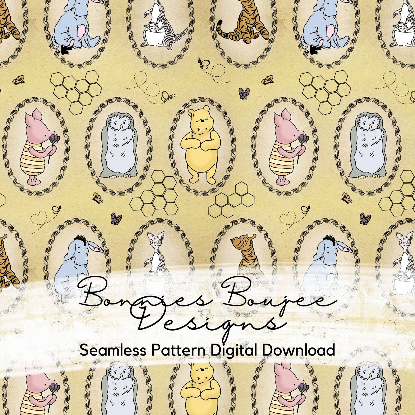 Pooh and Friends Framed Vintage Seamless File