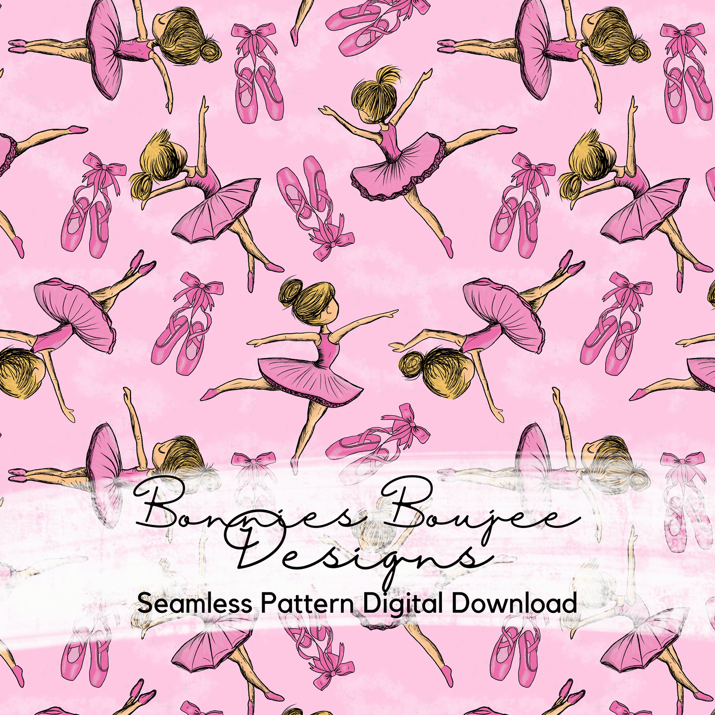 Ballerina Dancers on Light Pink Background Hand Drawn Seamless File - ONLY 15 IN STOCK