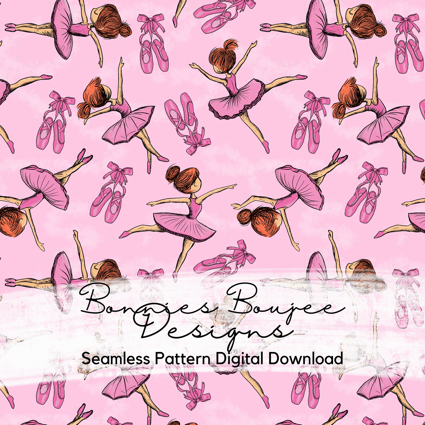 Ballerina Dancers on Light Pink Background Hand Drawn Seamless File - ONLY 15 IN STOCK