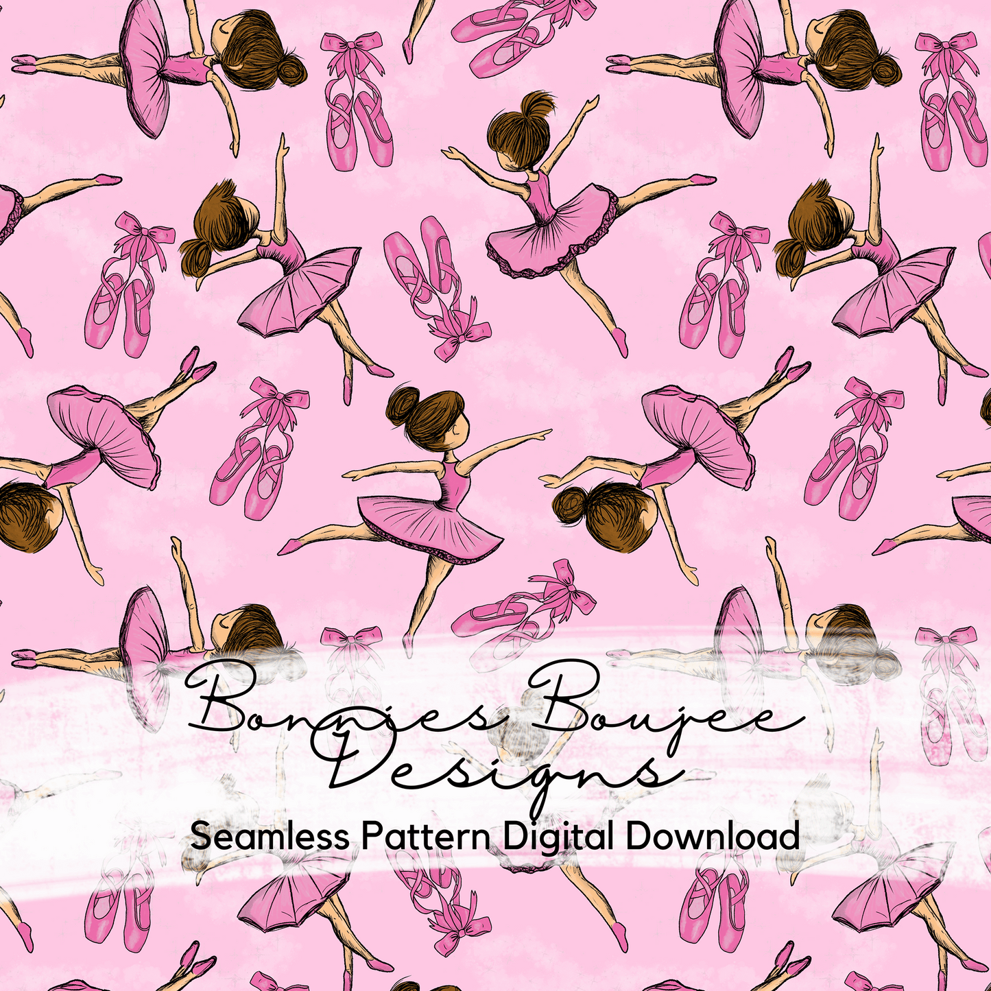 Ballerina Dancers on Light Pink Background Hand Drawn Seamless File - ONLY 15 IN STOCK