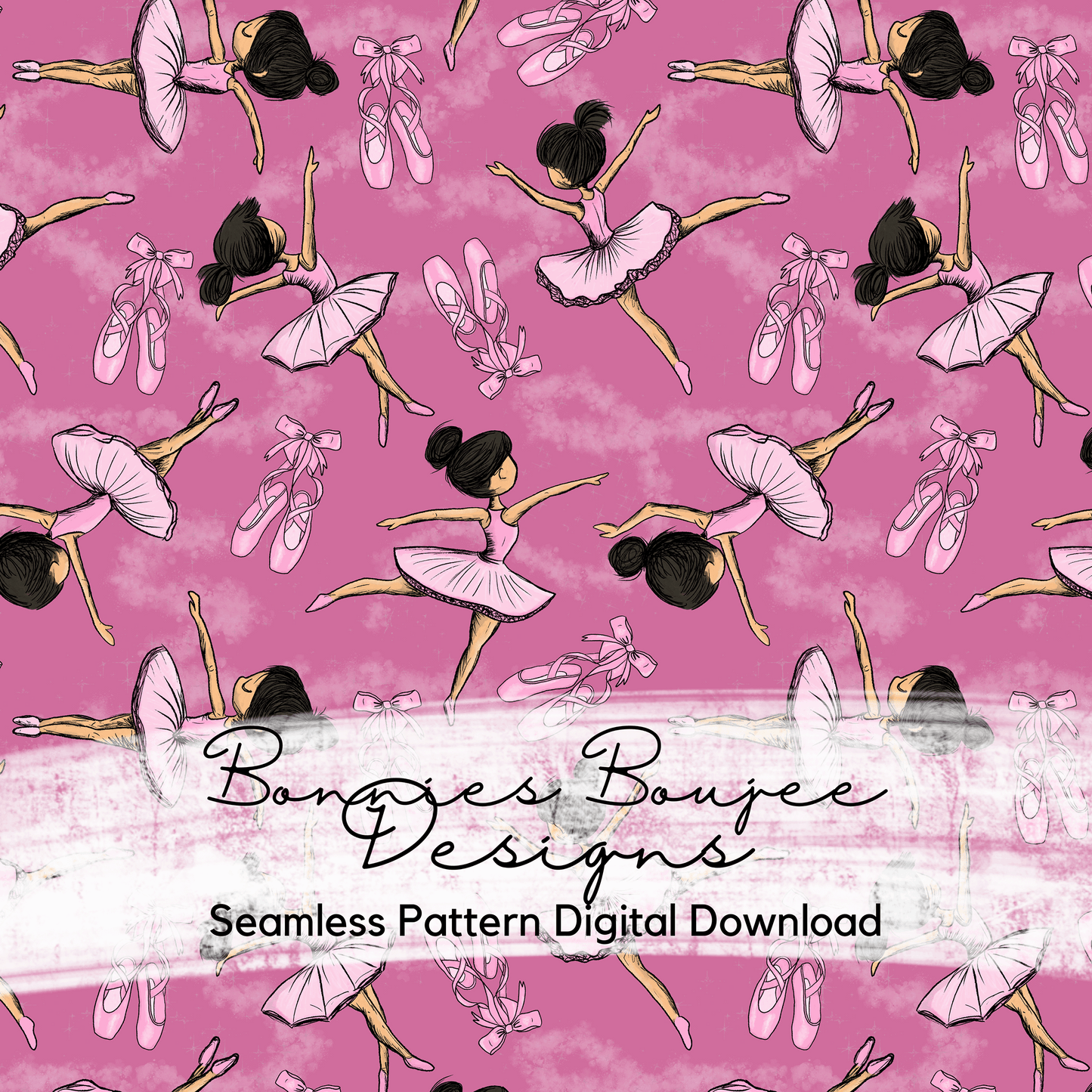 Ballerina Dancers on Mauve Background Hand Drawn Seamless File - ONLY 15 IN STOCK