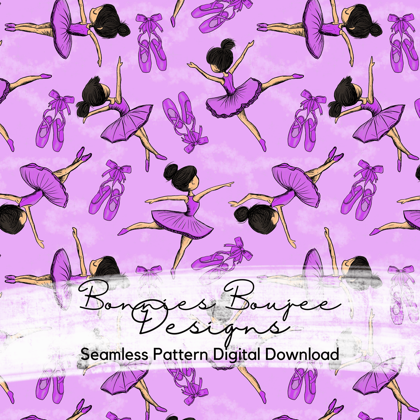 Ballerina Dancers on Purple Background Hand Drawn Seamless File - ONLY 15 IN STOCK