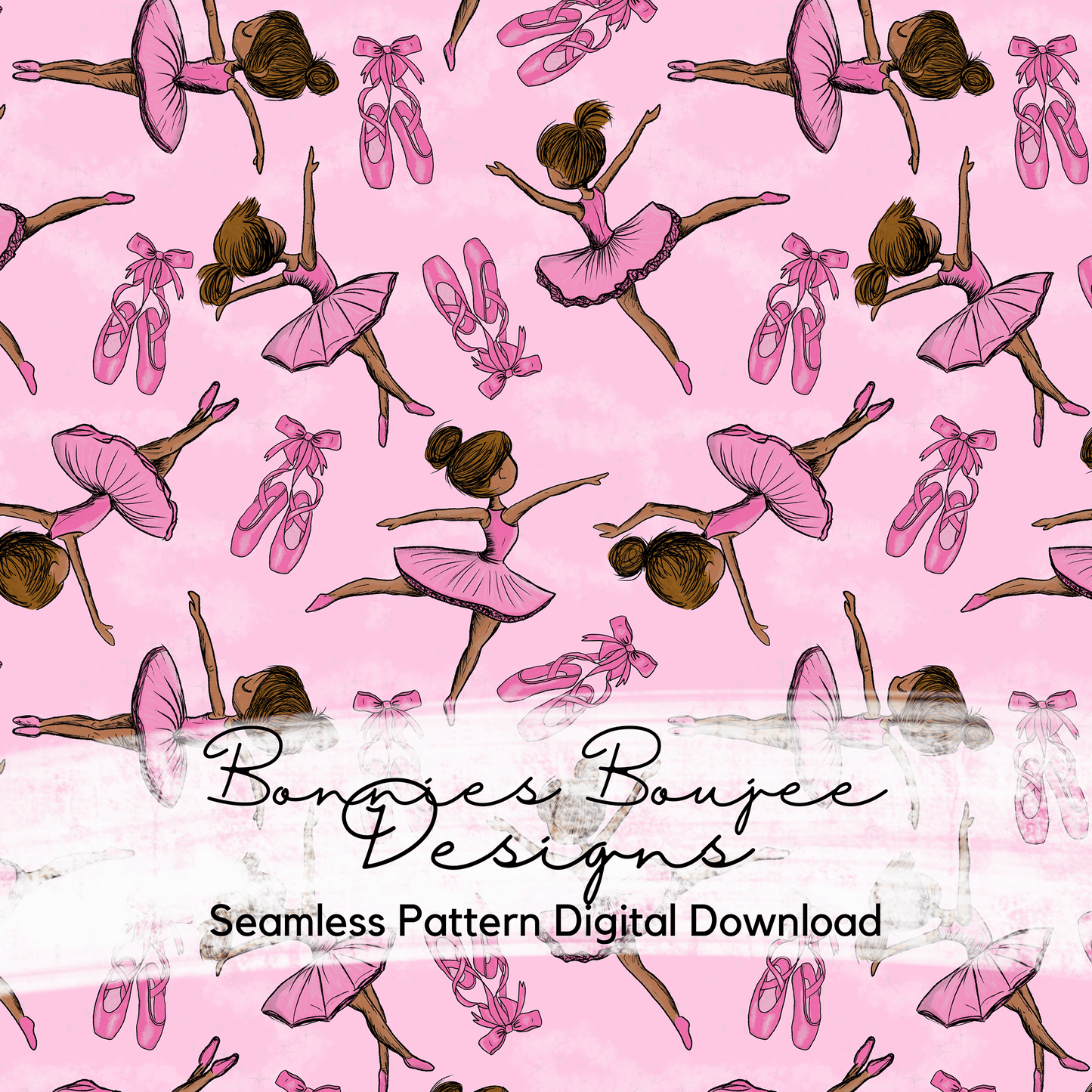 Ballerina Dancers on Light Pink Background Hand Drawn Seamless File - ONLY 15 IN STOCK