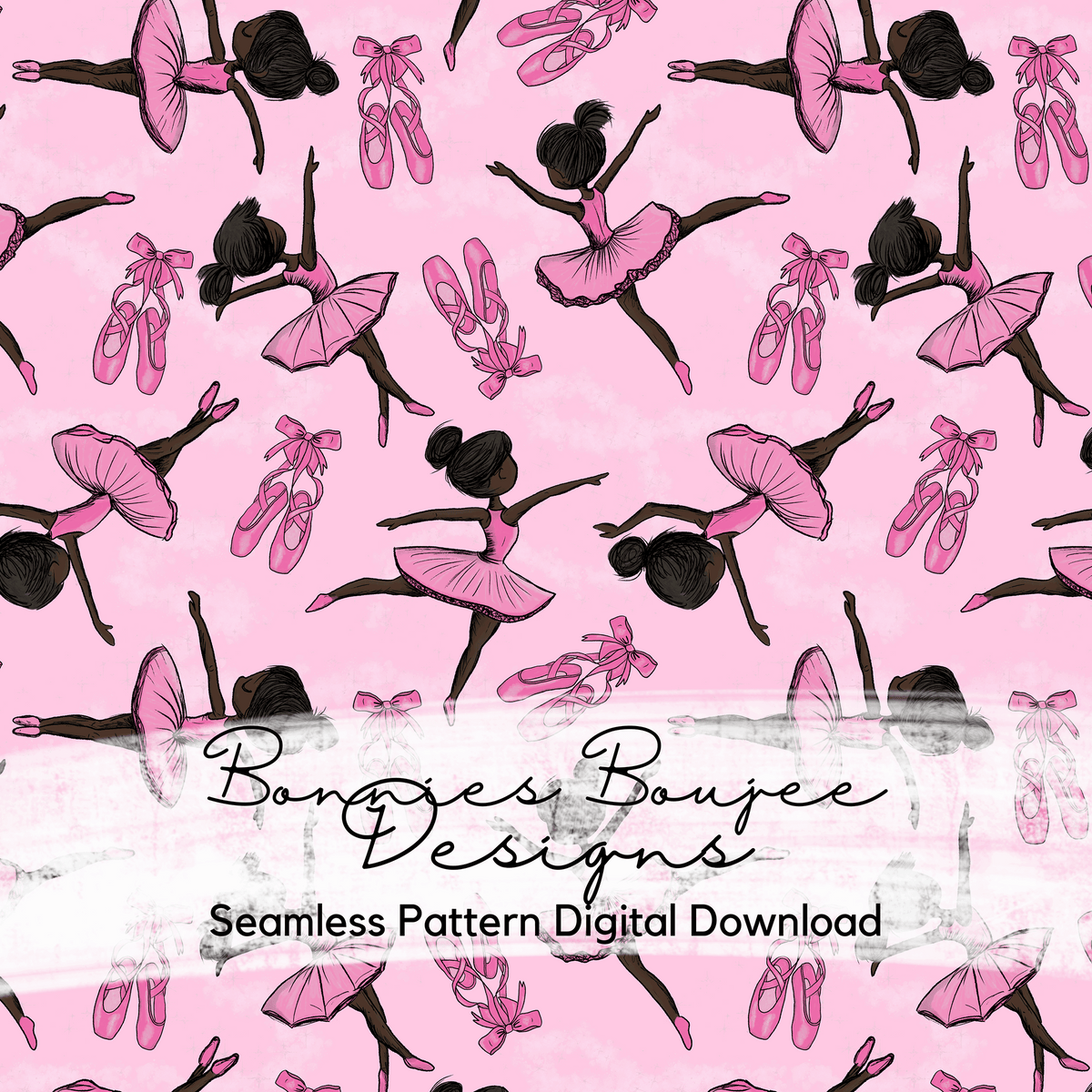 Ballerina Dancers on Light Pink Background Hand Drawn Seamless File - ONLY 15 IN STOCK