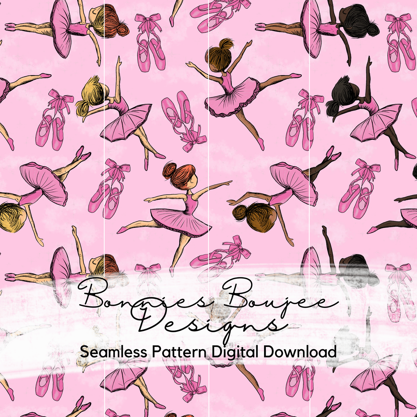 Ballerina Dancers on Light Pink Background Hand Drawn Seamless File - ONLY 15 IN STOCK