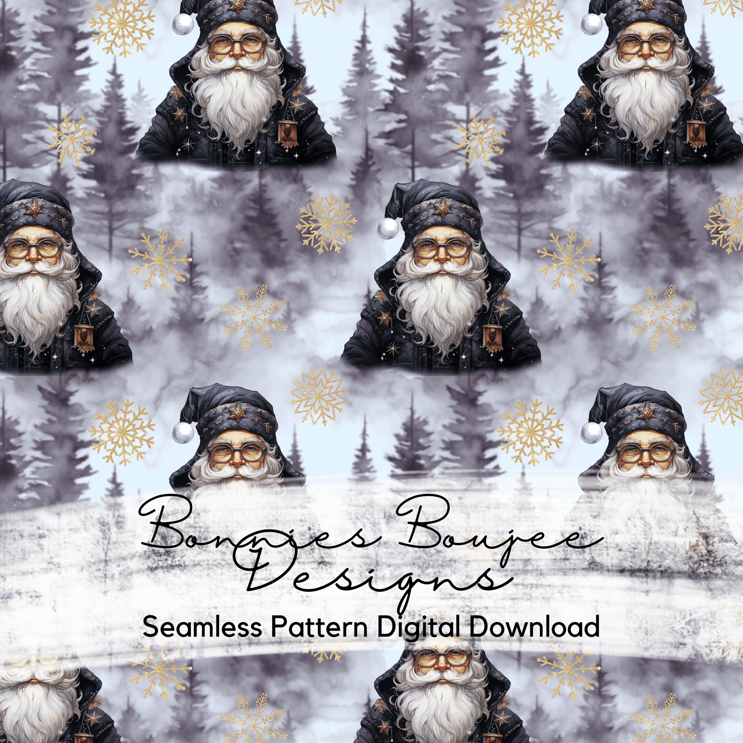 Santa wearing Black in Watercolor Style Seamless File