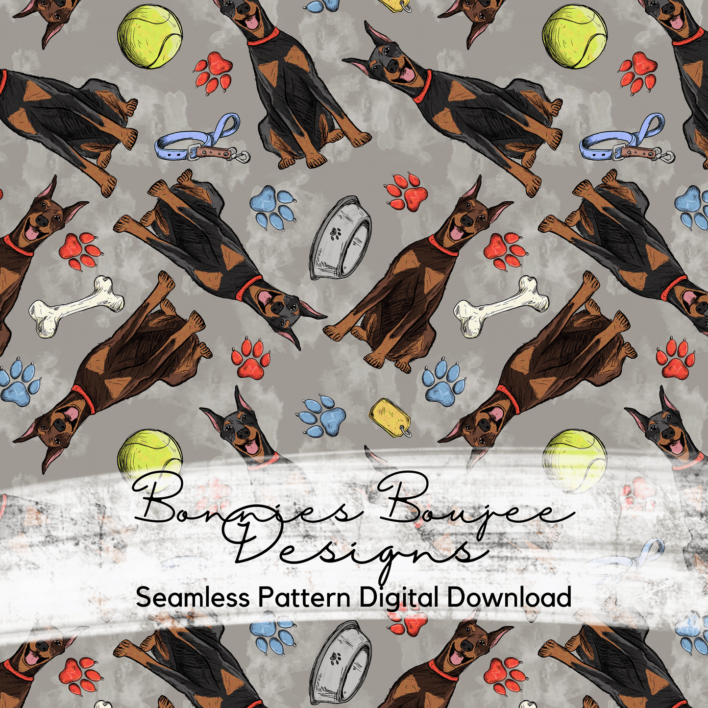 Hand Drawn Dobermann Seamless File - 3 Colorways