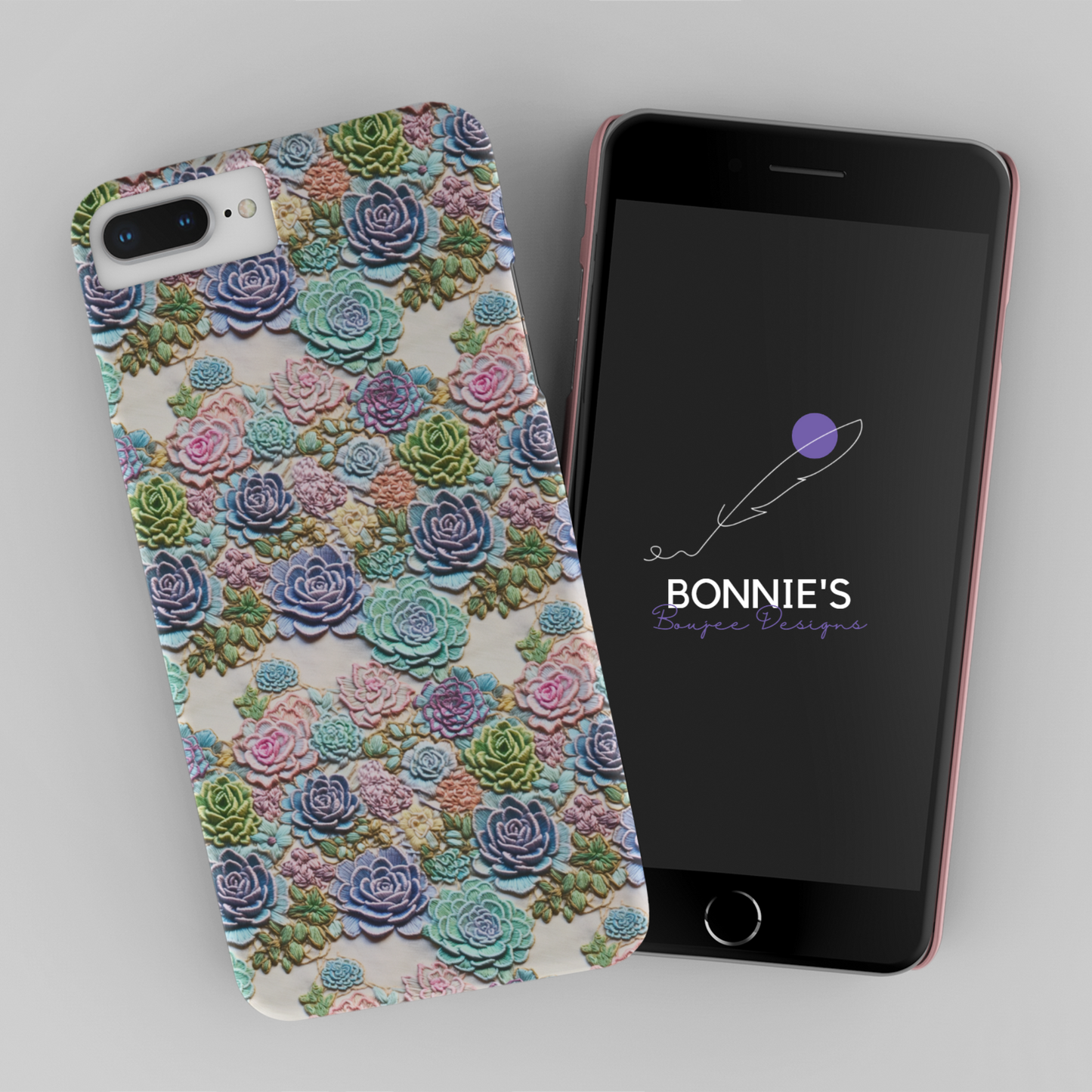 Embroidery of Pastel Succulents Seamless File