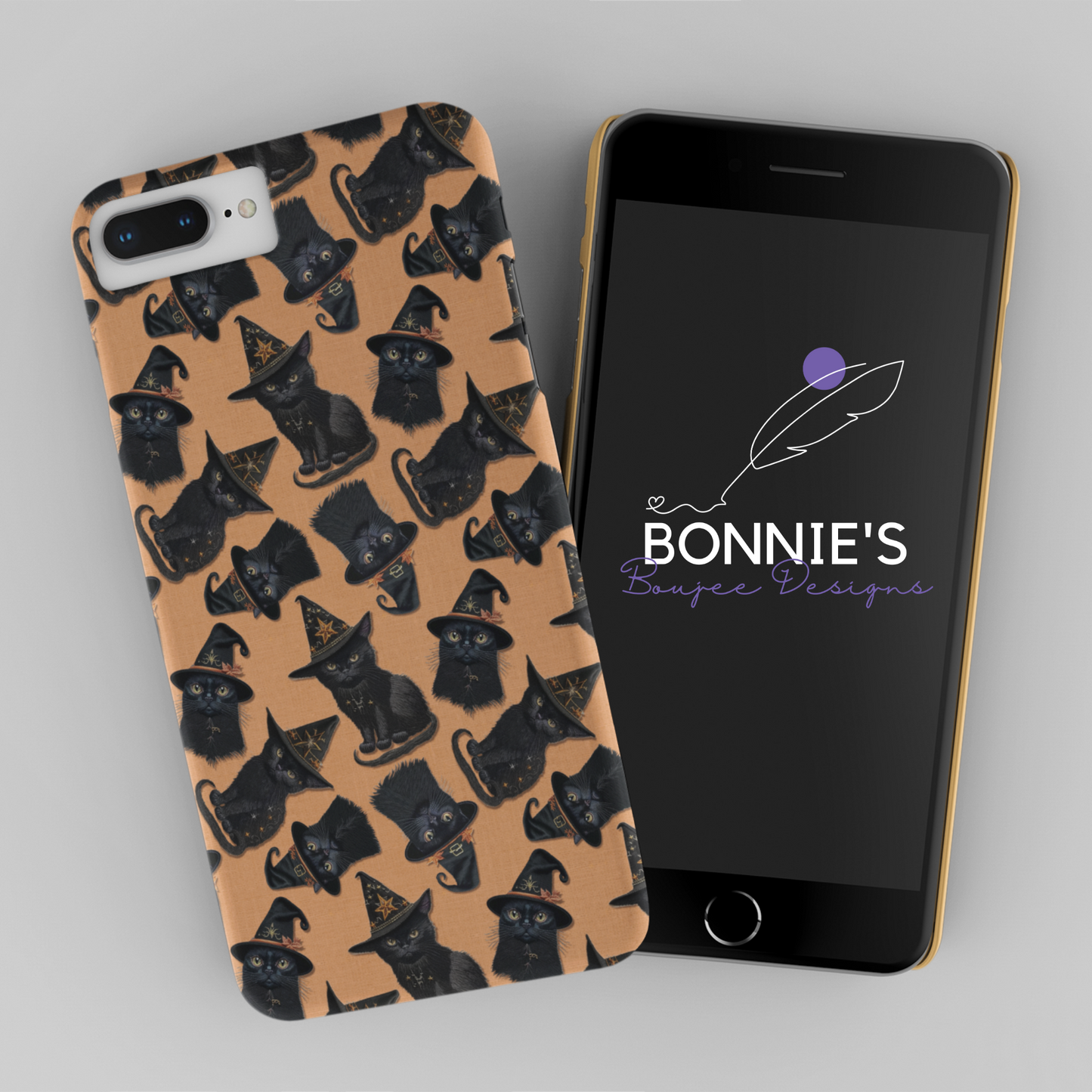 Embroidery Black Cats on Orange Seamless Design