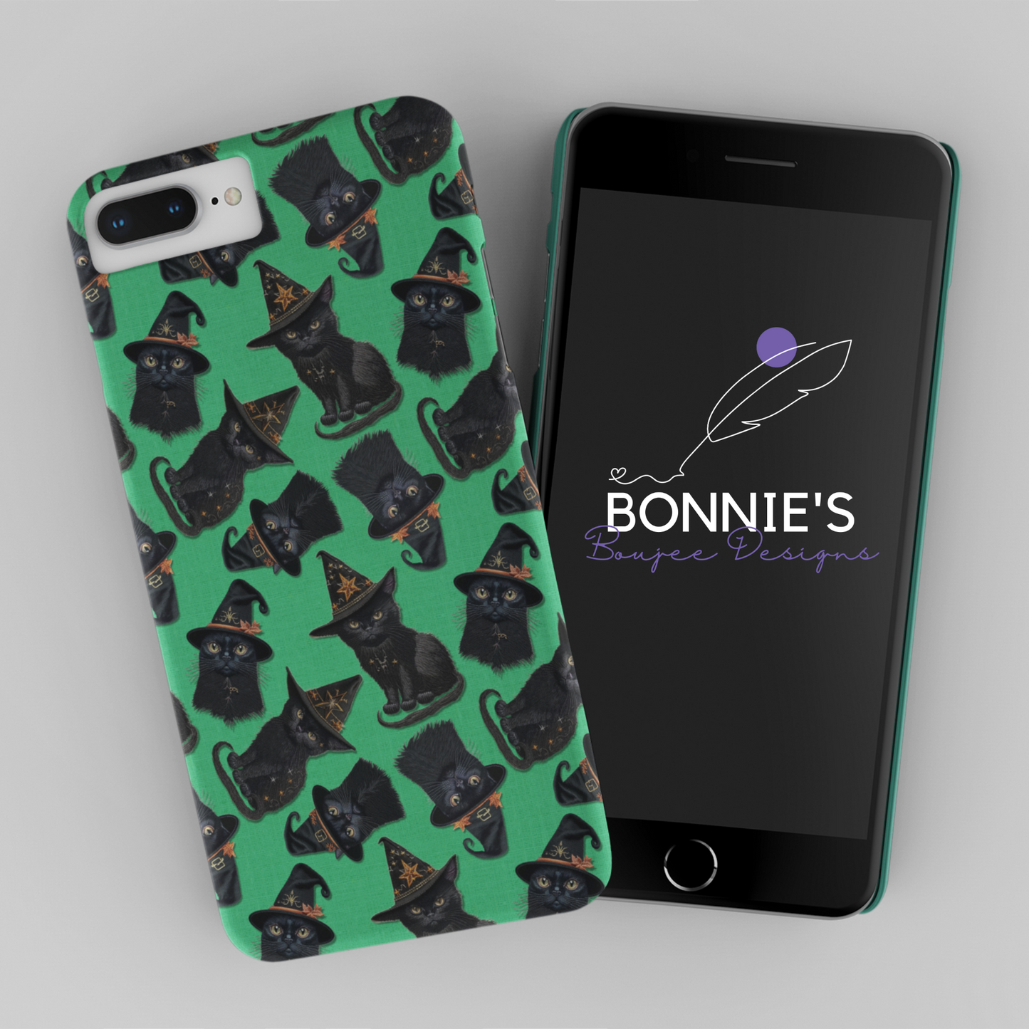 Embroidery Black Cats on Green Seamless Design