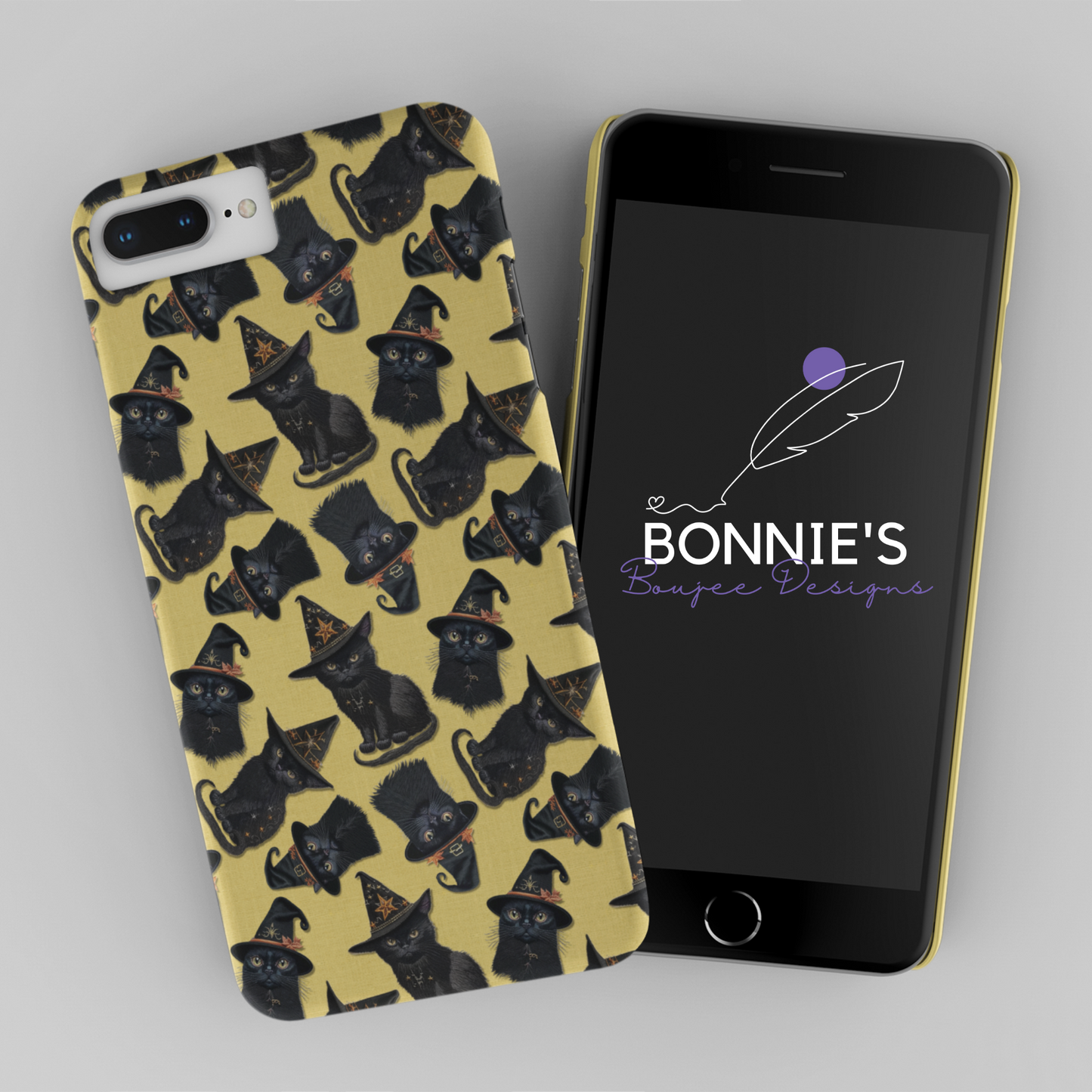 Embroidery Black Cats on Yellow Seamless Design