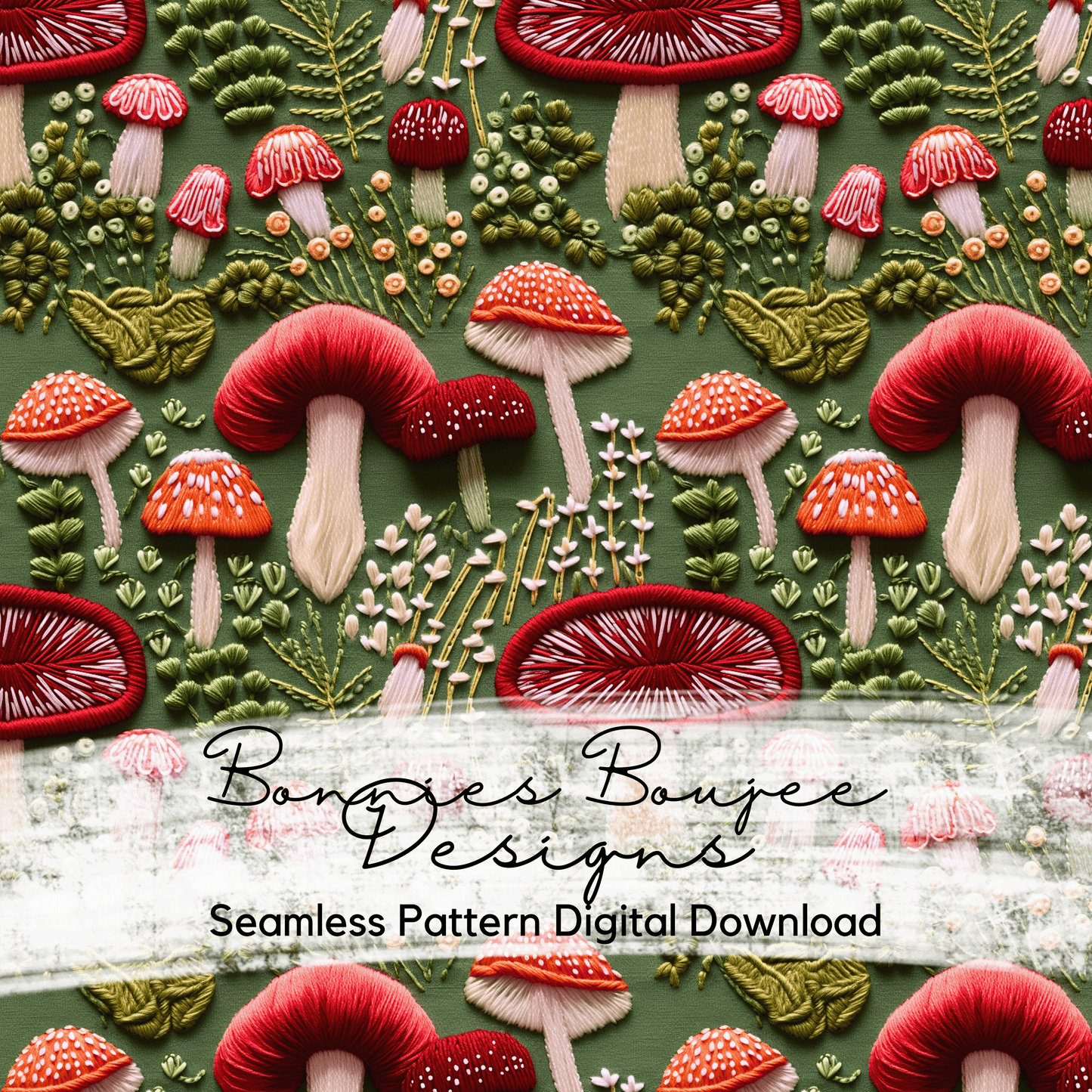 Embroidery Mushrooms in Holiday Colors Seamless File