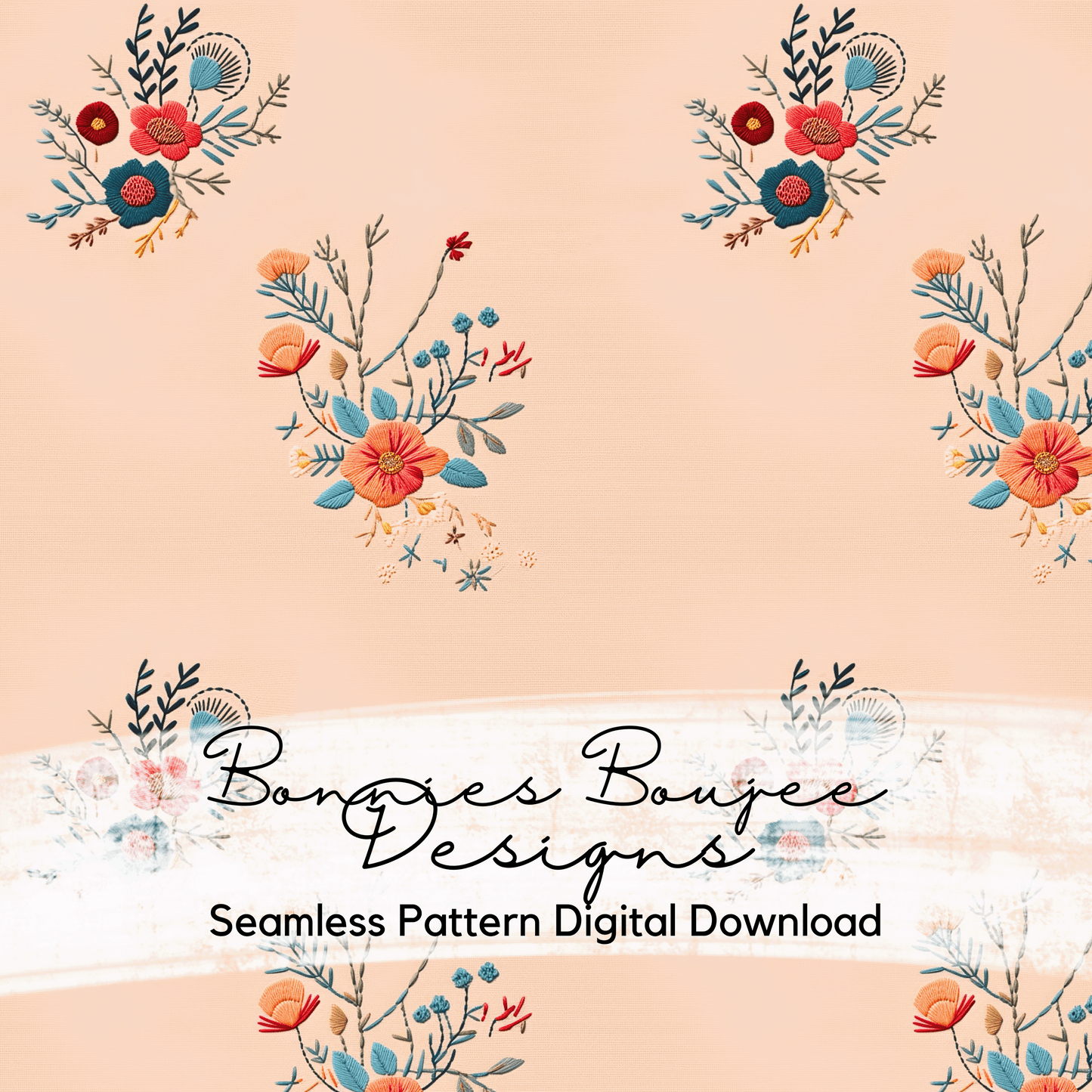 Super Minimalist Embroidery Flowers on Tan Seamless File