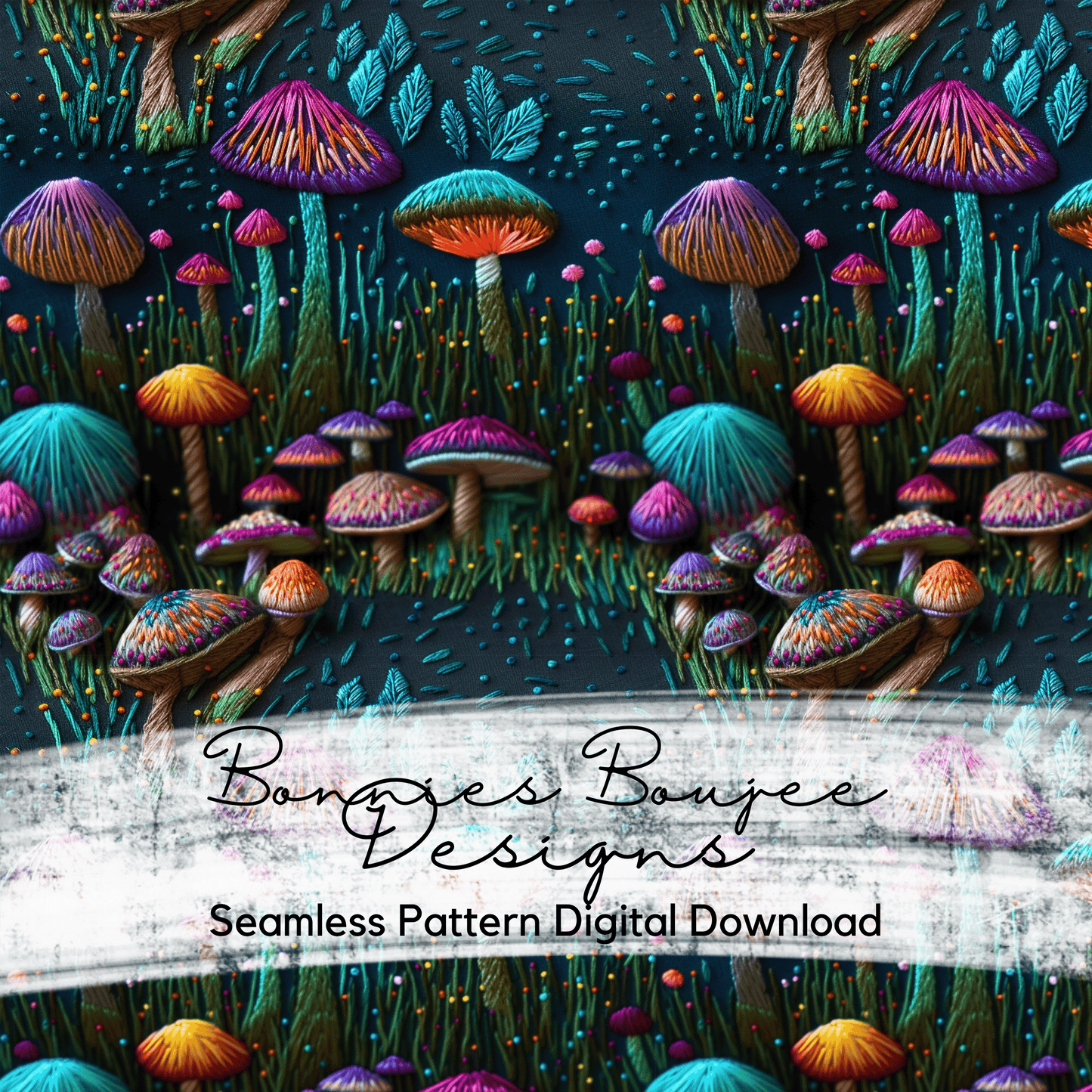 Embroidery Neon Mushroom Delight Seamless File