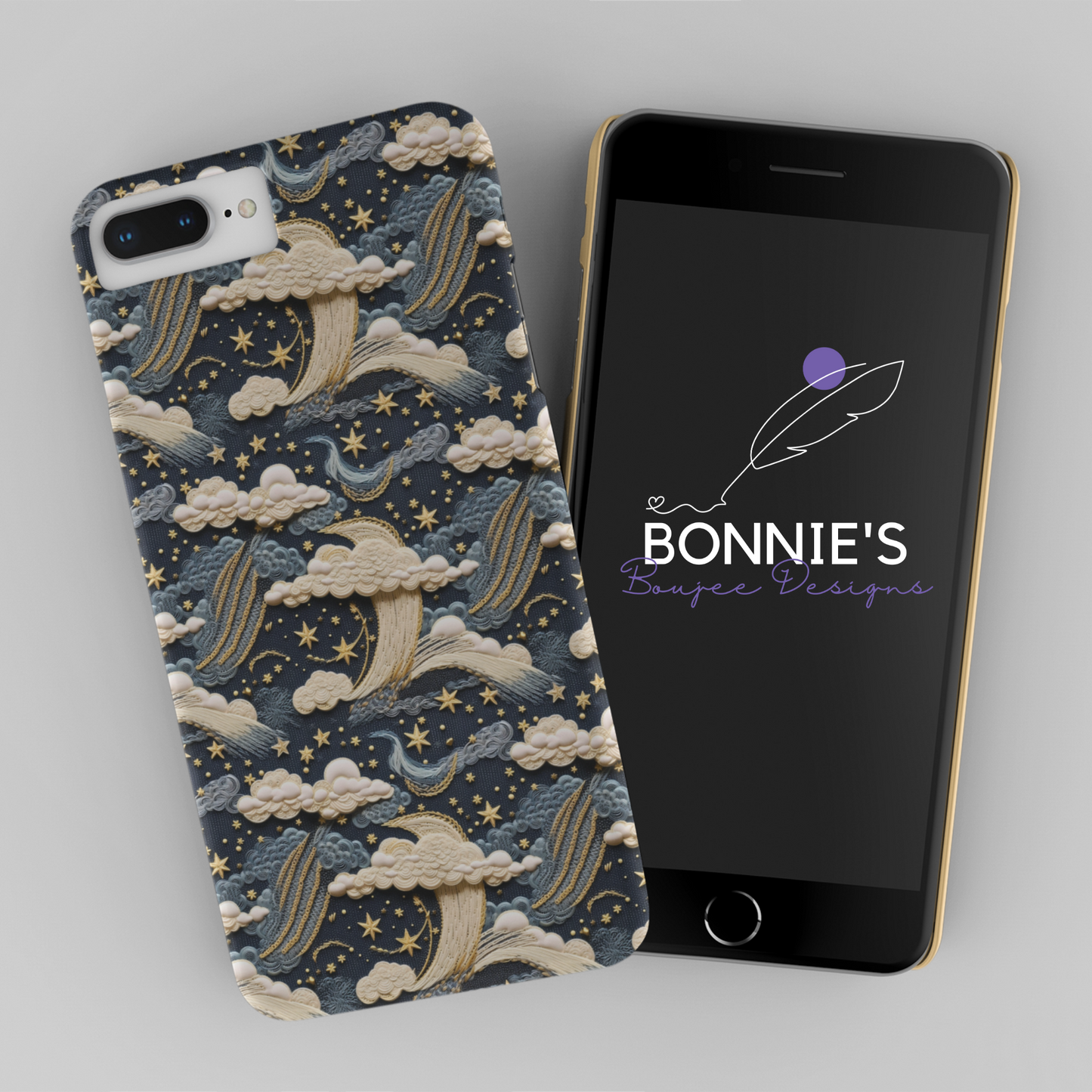 Embroidery Night Sky with Clouds Seamless Design