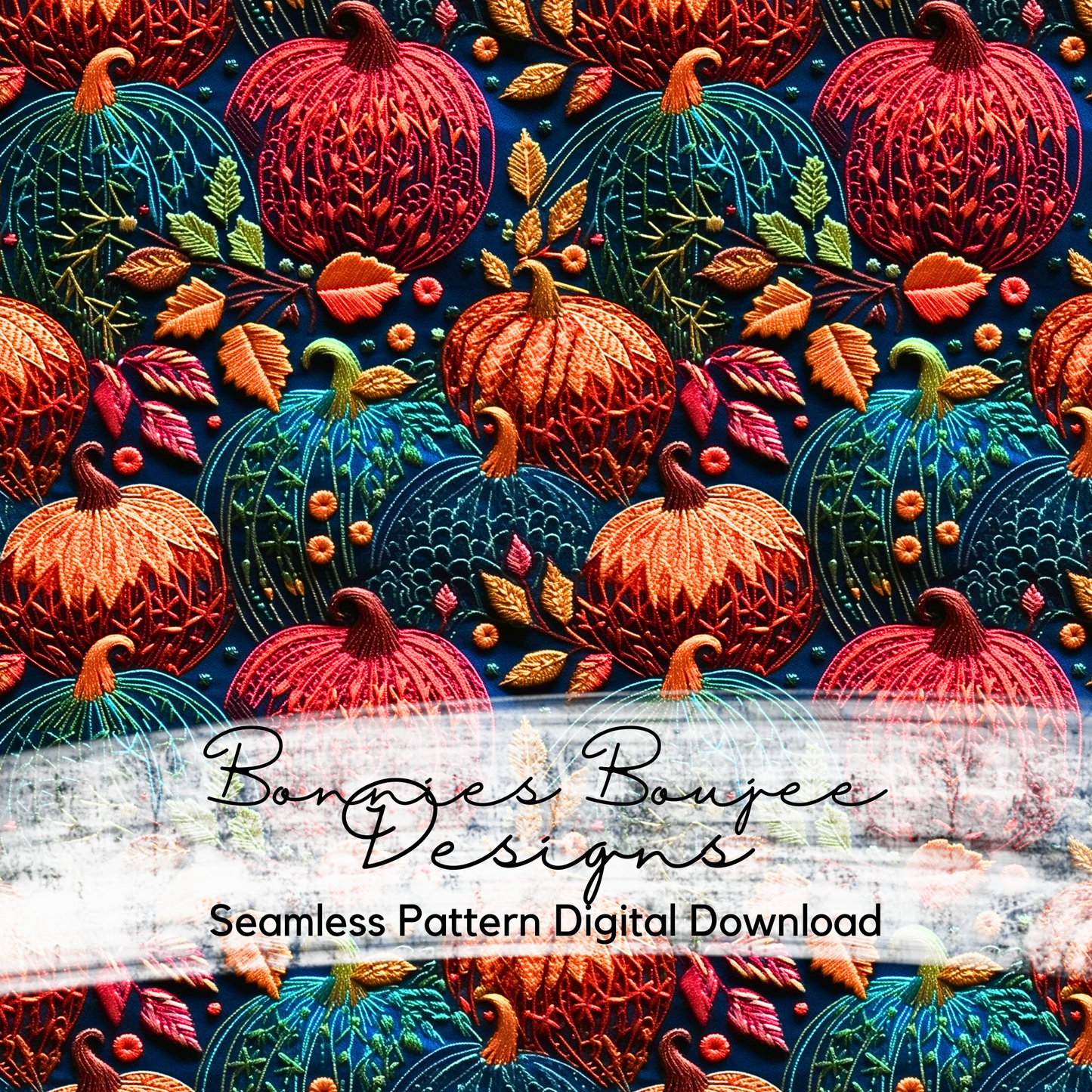 Embroidery Pumpkins with Designs Seamless Design