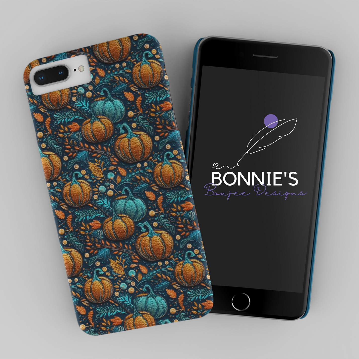 Embroidery of Orange and Teal Pumpkins Seamless File