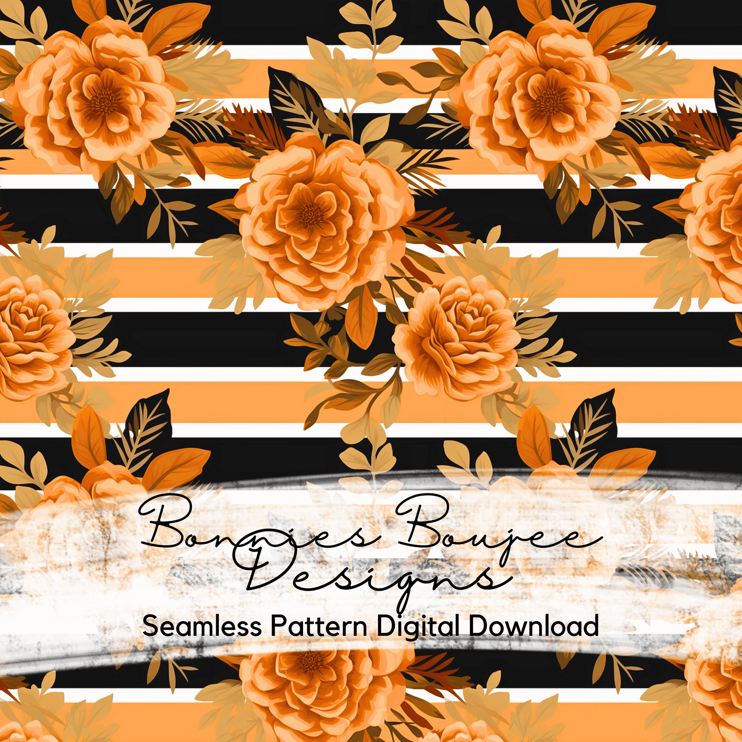Dark Fall Stripes with Flowers Seamless File