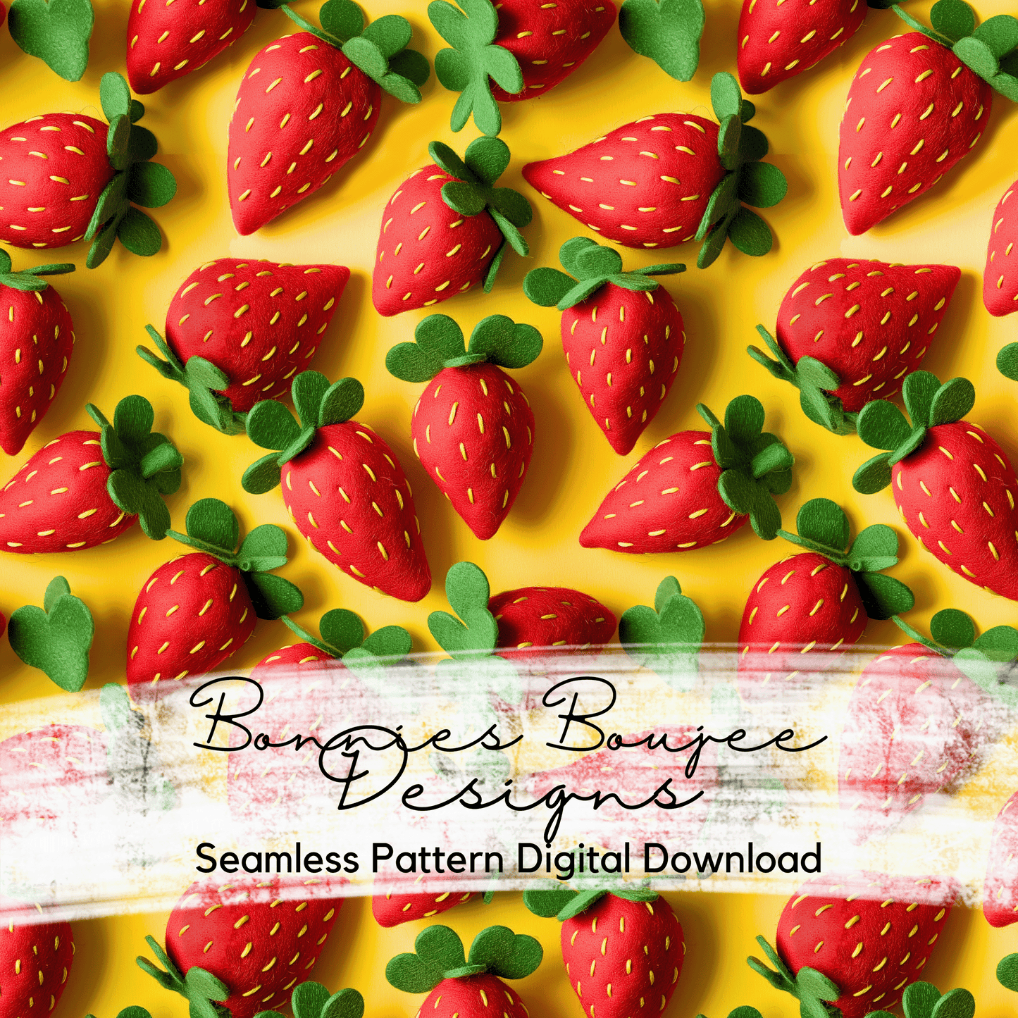 Strawberries on Yellow Felt Style Seamless File