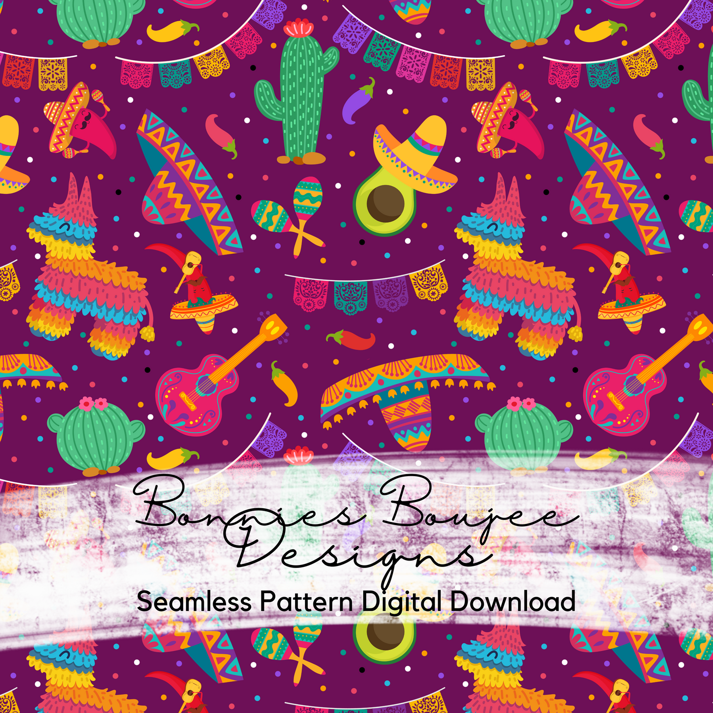 Cute Fiesta with Pinata on Purple Seamless File