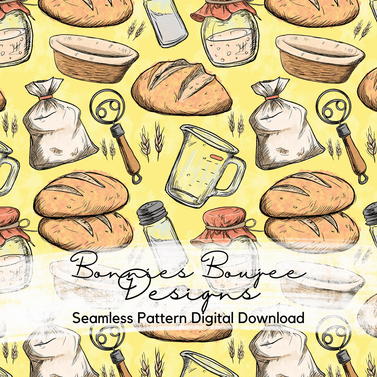 Hand Drawn Sourdough Seamless File - 6 Colorways