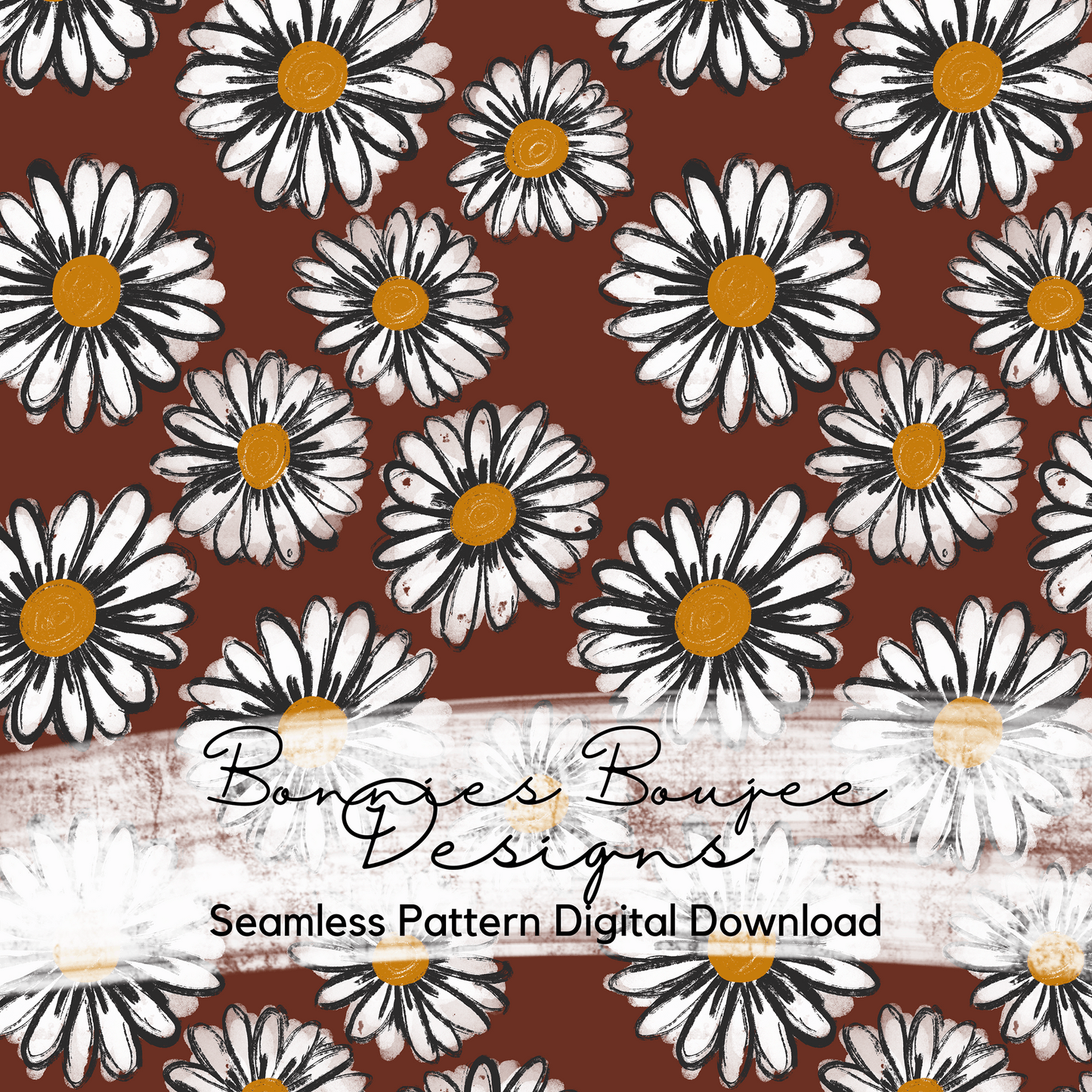Hand Drawn Boho Daisy Seamless File - 4 Colorways