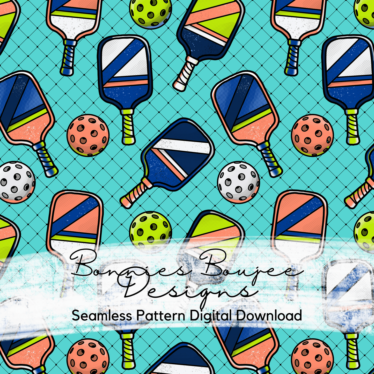 Pickleball Sport Hand Drawn Seamless File in two colorways