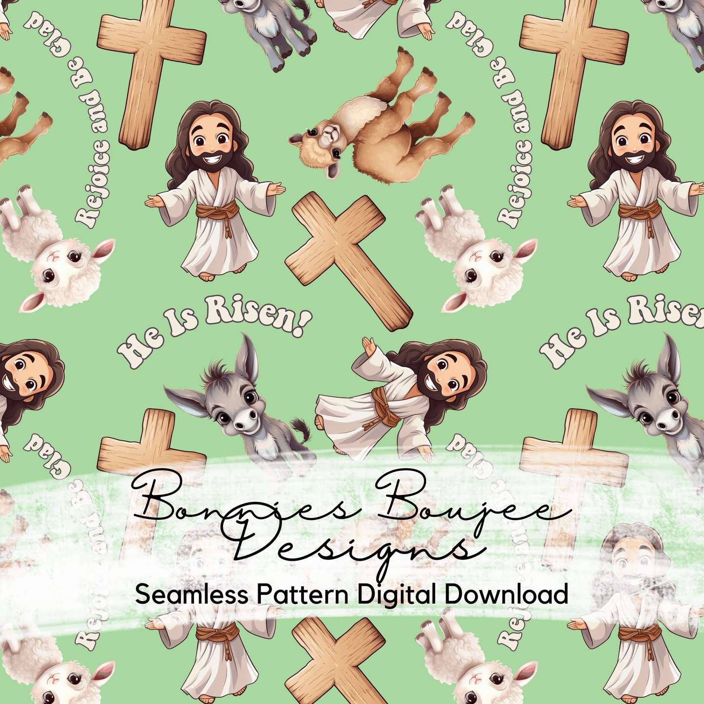 Jesus He is Risen Easter on a Green Background Seamless File