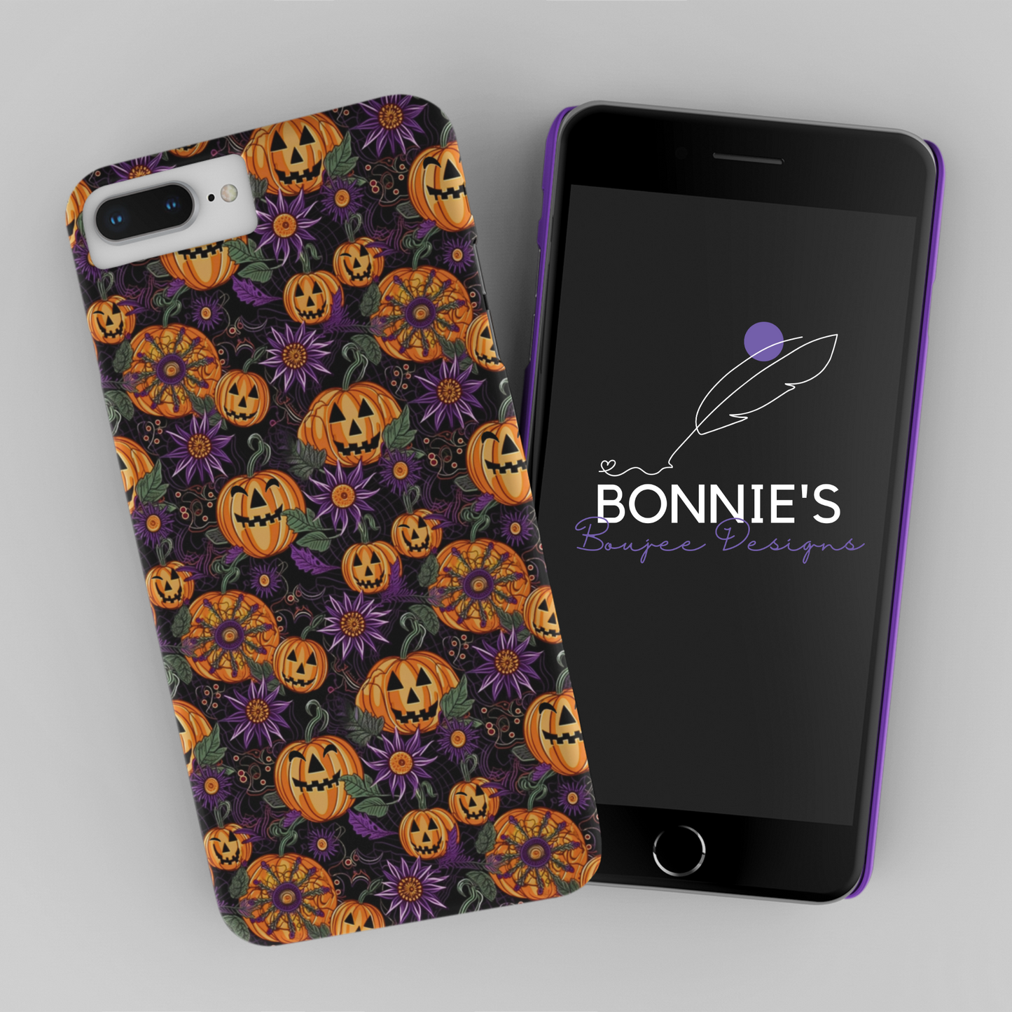 Jack-O-Lantern Pumpkins with Flowers and Fun Designs Seamless Design