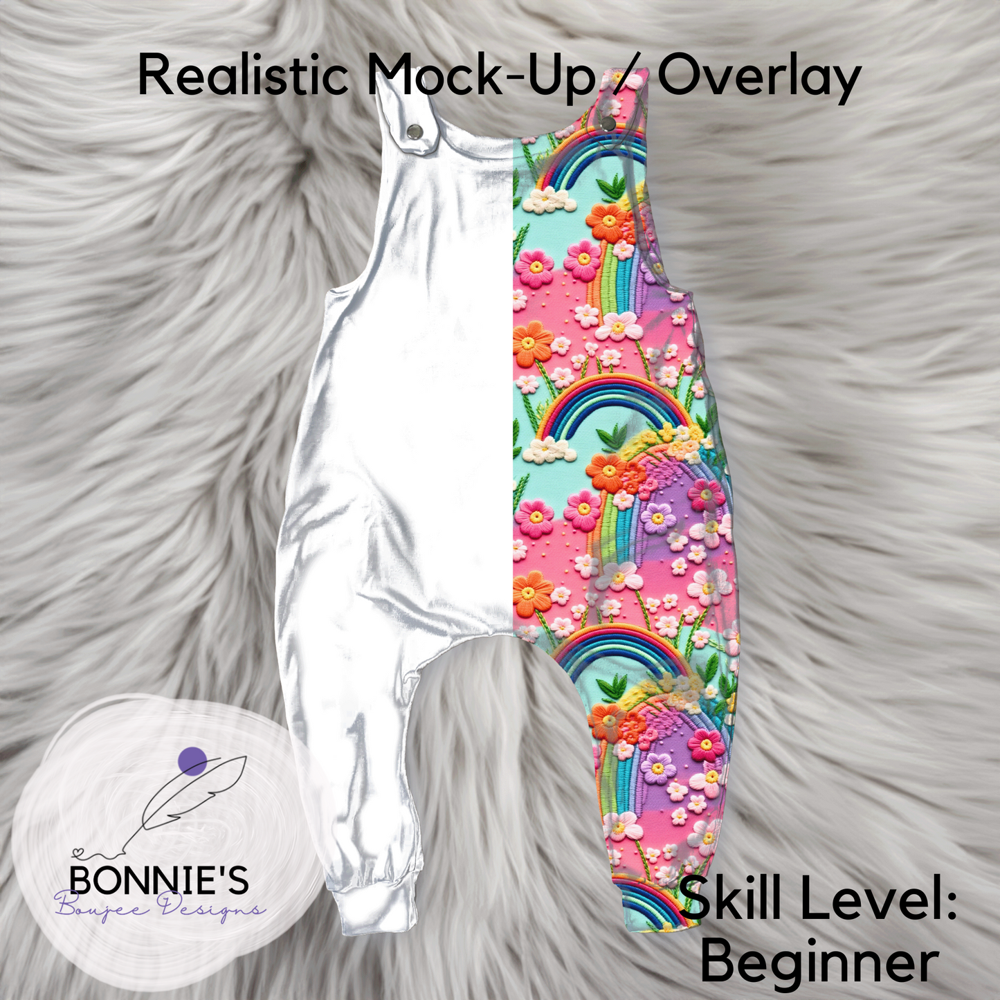 Mock-Up Overall Romper from LLK on Fur Background