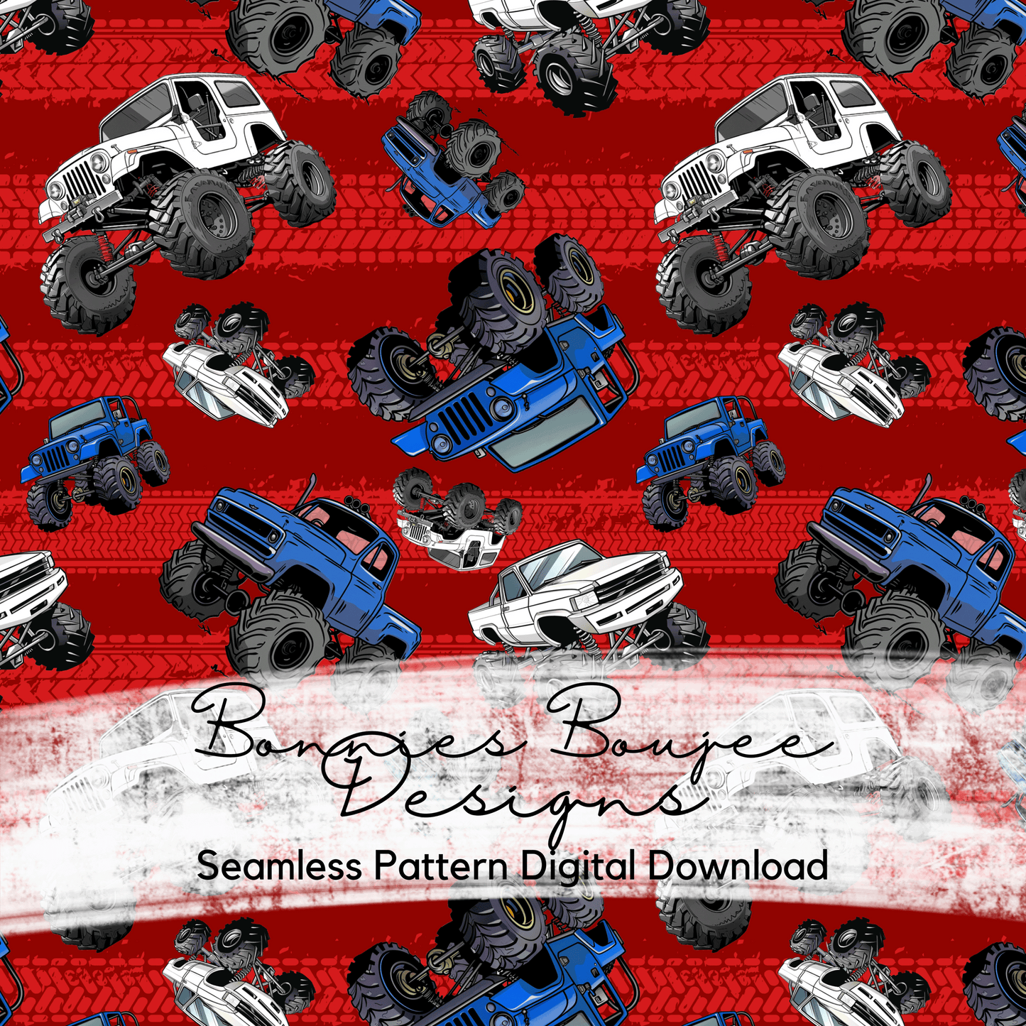 Patriotic Monster Truck in two colorways Seamless File