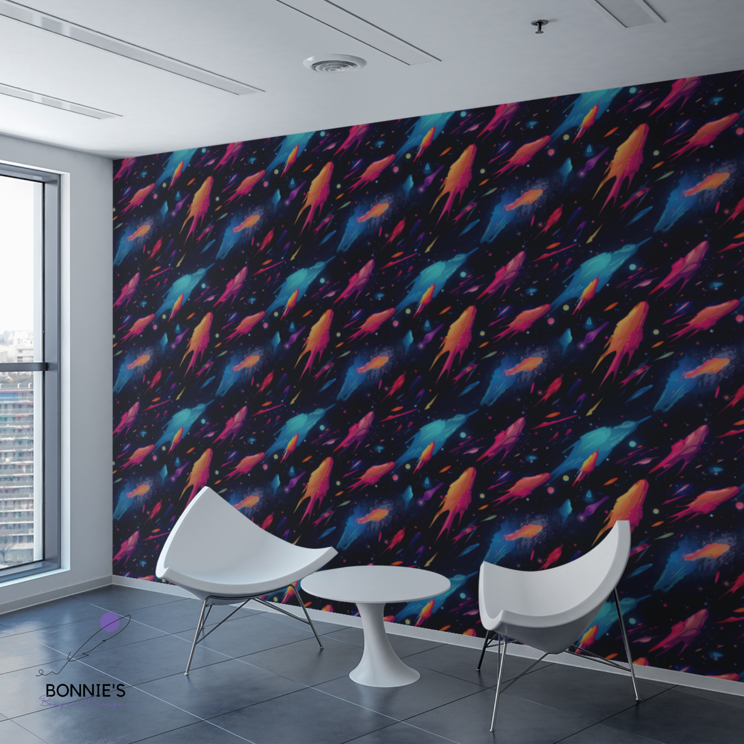 Neon Colored Asteroids in Space Seamless File