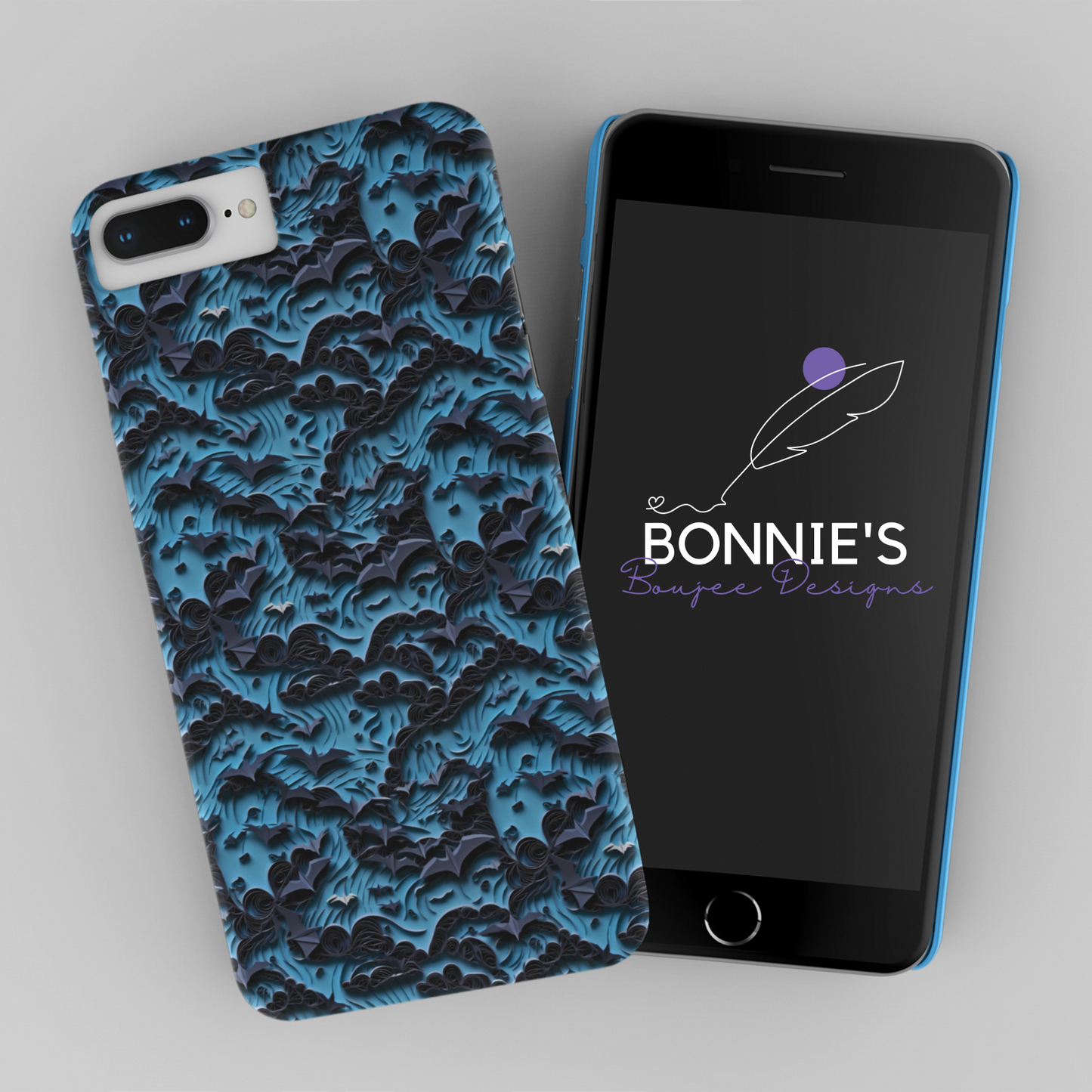 Paper Quilling of Bats on a Blue Background Seamless Design