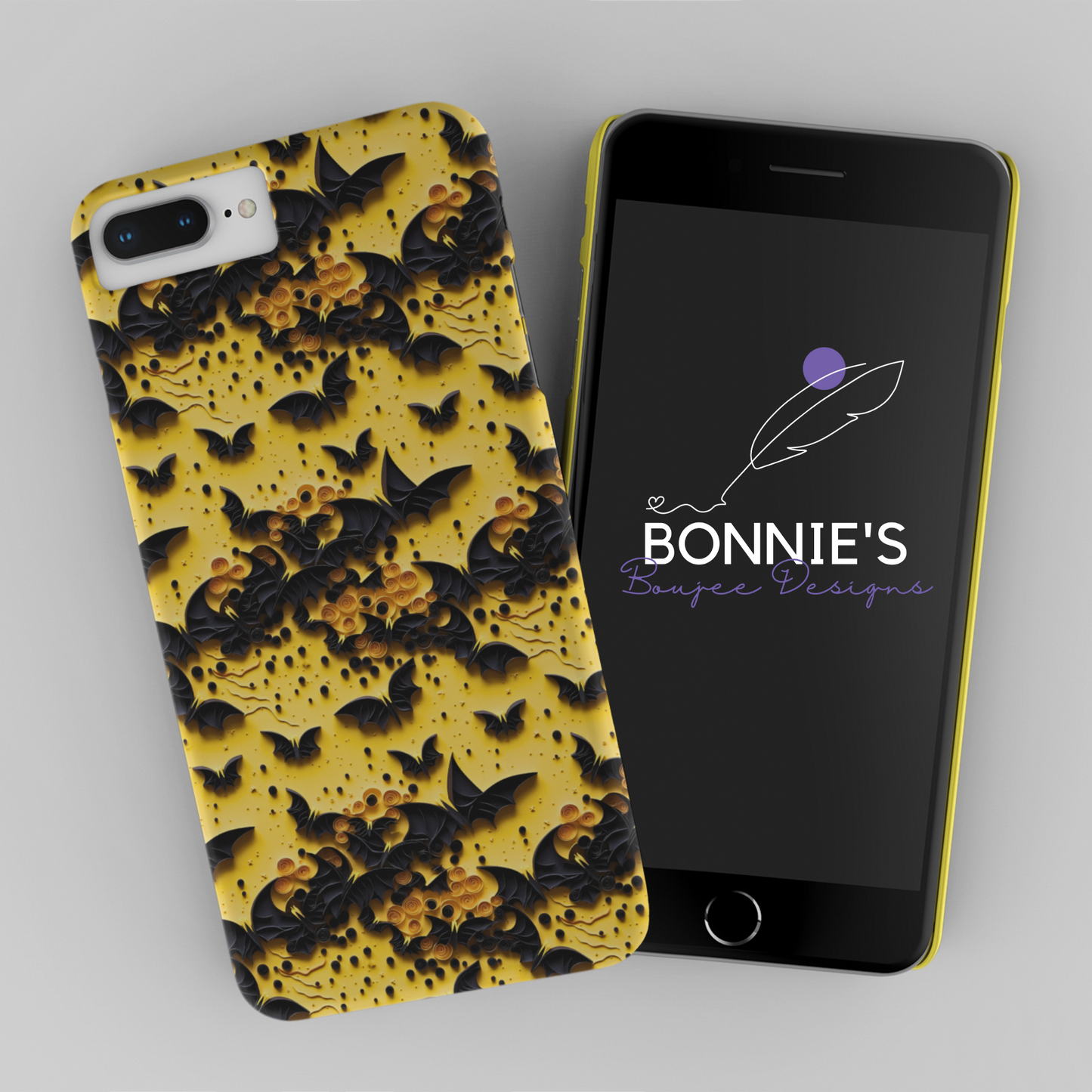 Paper Quilling of Bats on Yellow Seamless Design