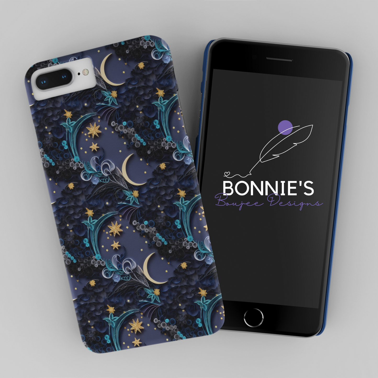 Paper Quilling Night Sky and Moon Seamless Design