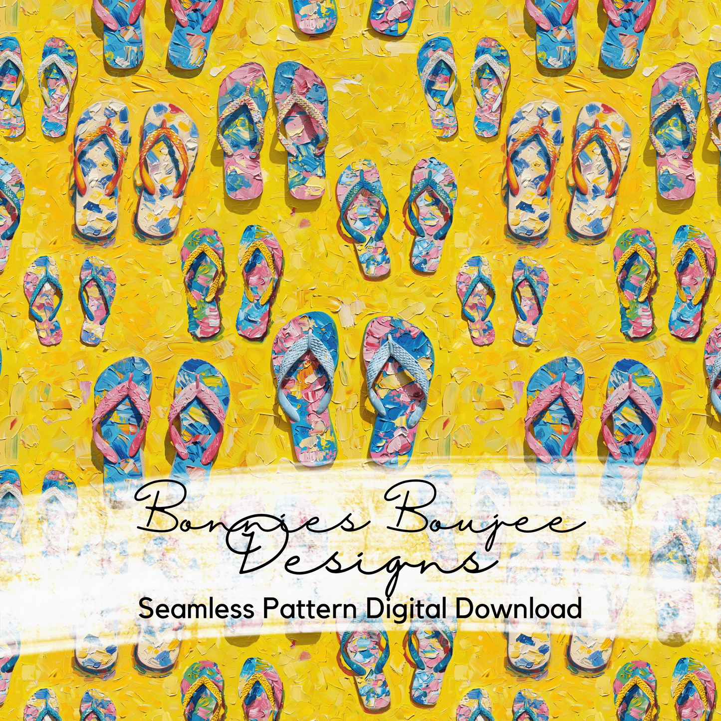 Painted Flip Flops on Yellow Seamless File with SWIM SAFE Colors