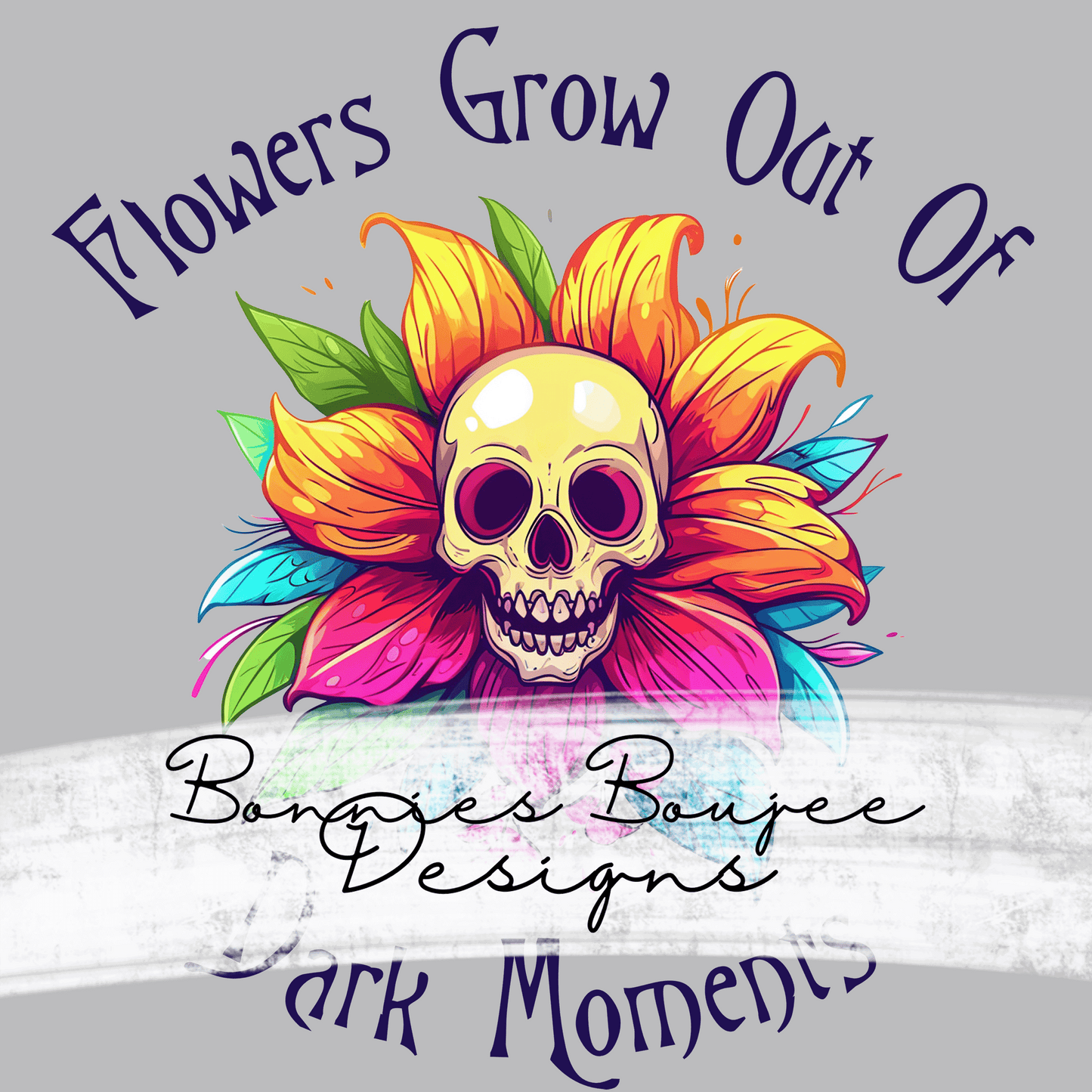 Watercolor Rainbow Skull Flower PNG