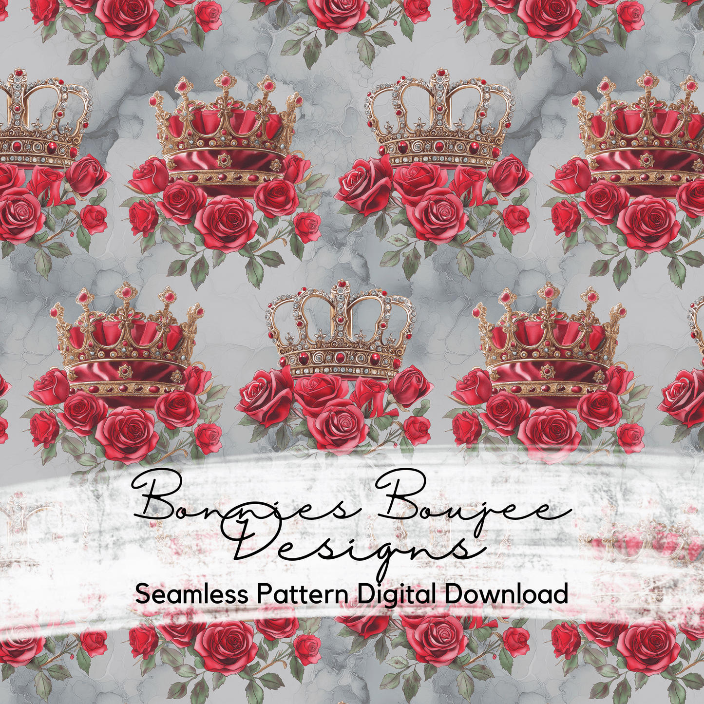 Roses and Crowns Watercolor style Seamless File