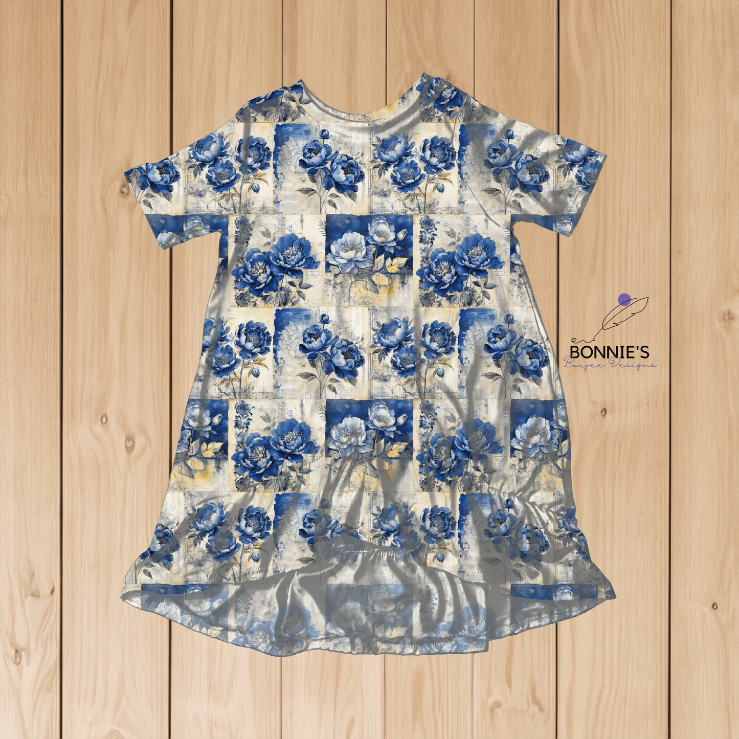 Blue Painted Flowers Rustic Textured Seamless File