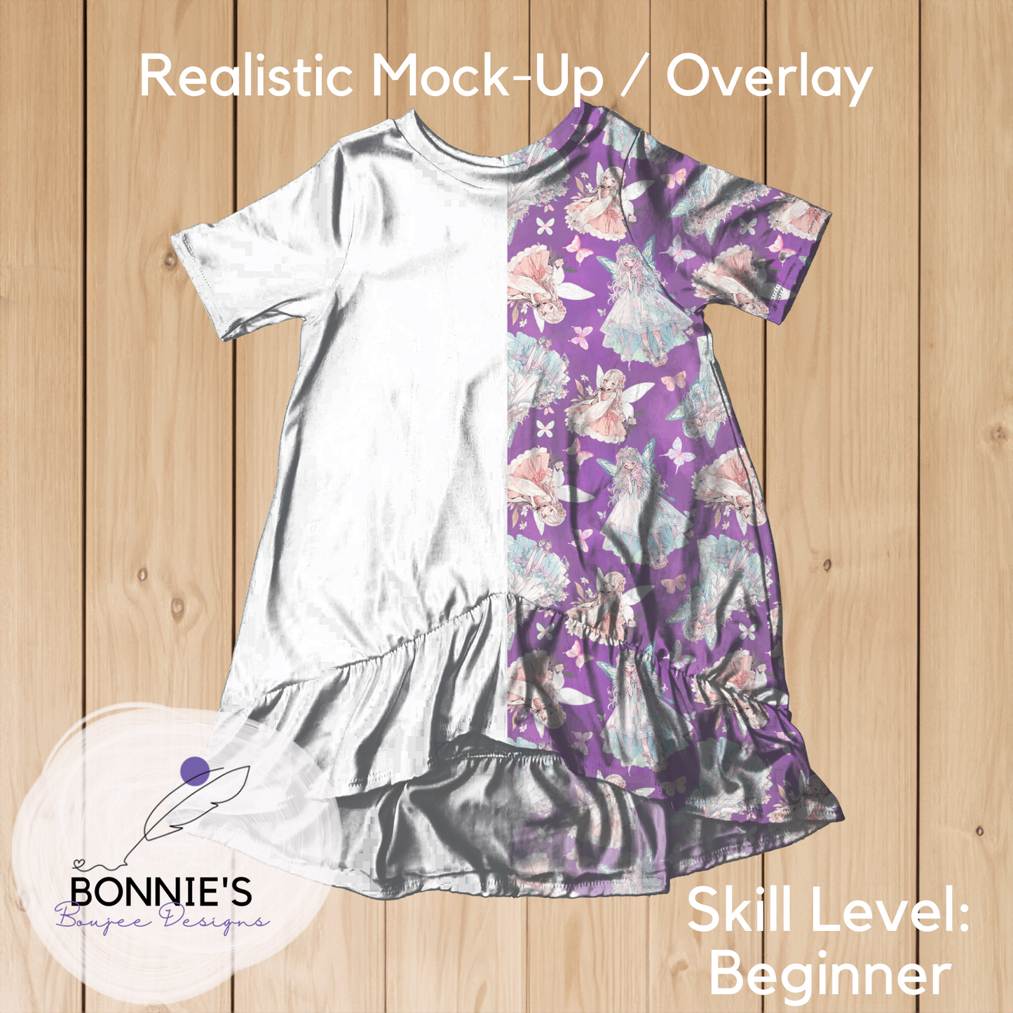 Mock-Up of SMD Victoria Dress on Wood Background