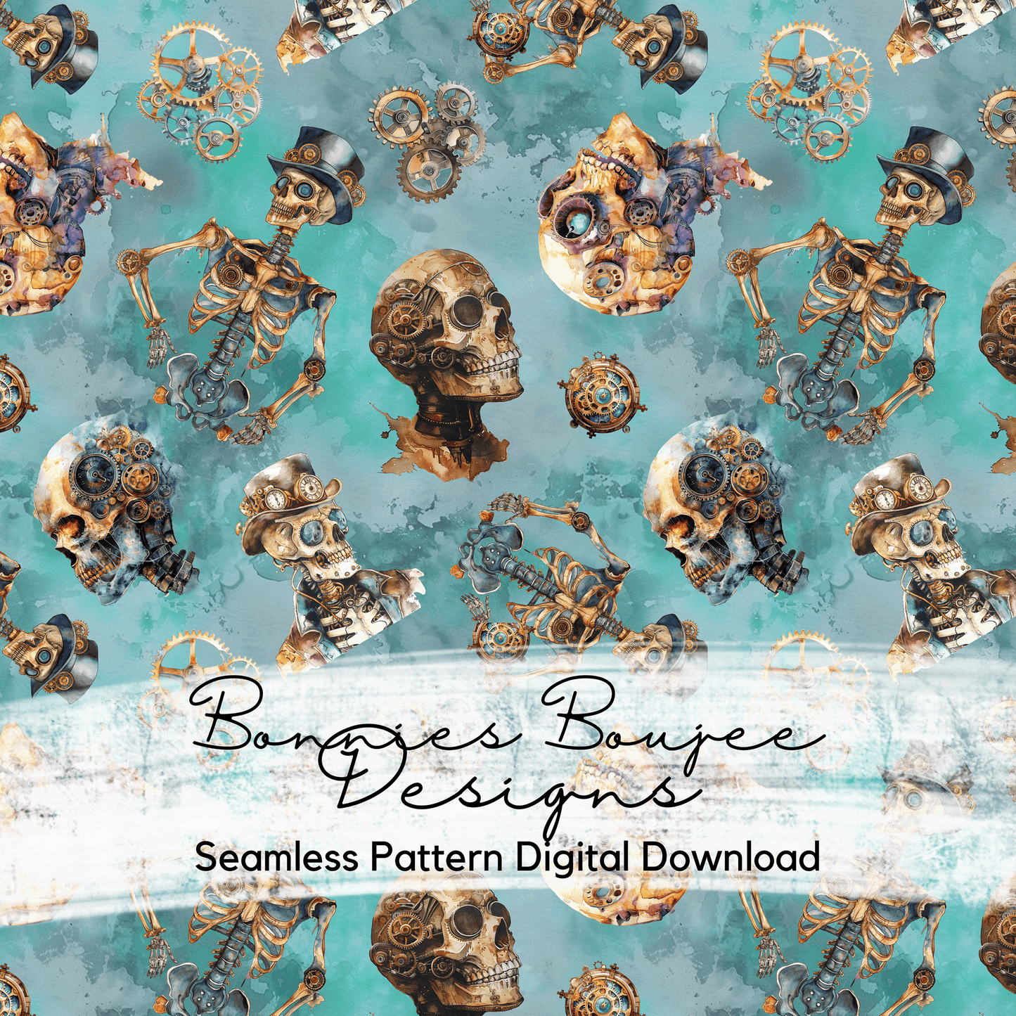 Steampunk Skeleton Seamless File on Four Colorways