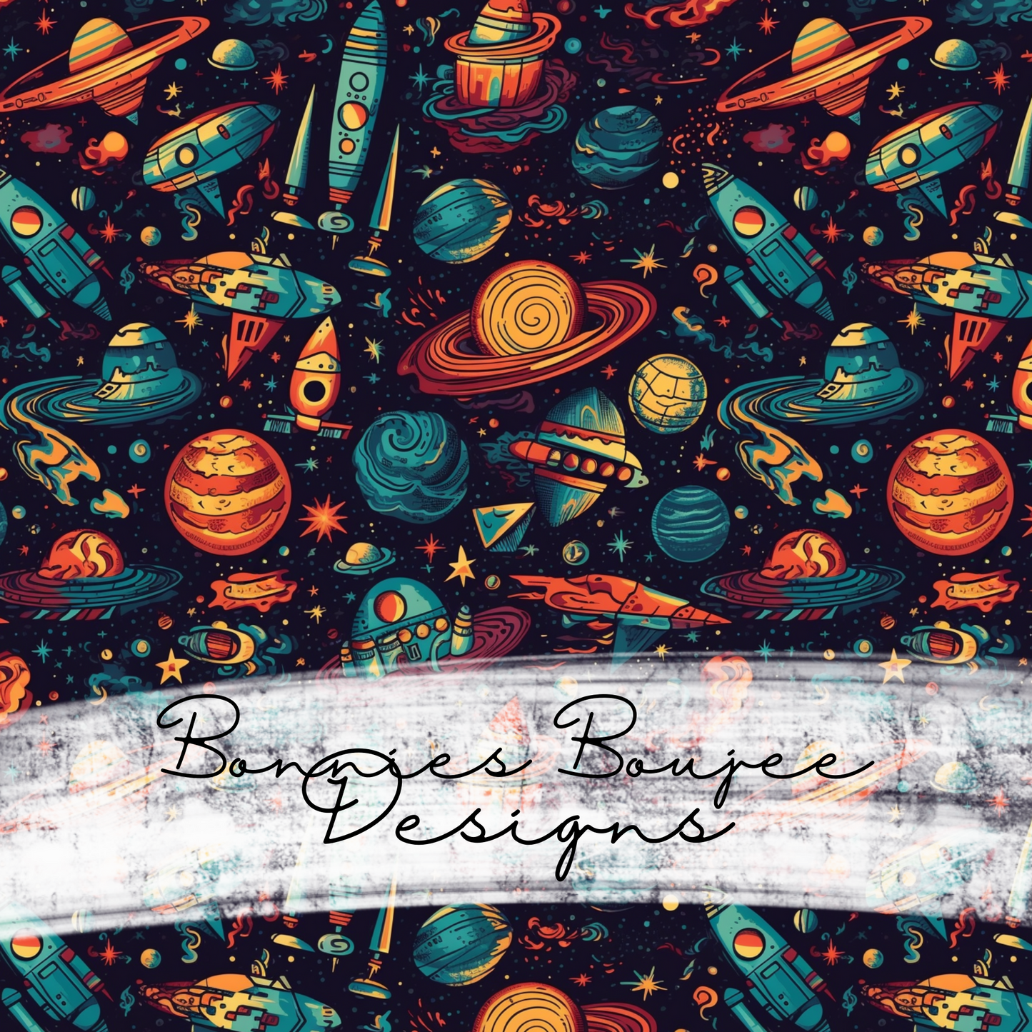 Boy's Spaceship and Saturn Seamless File